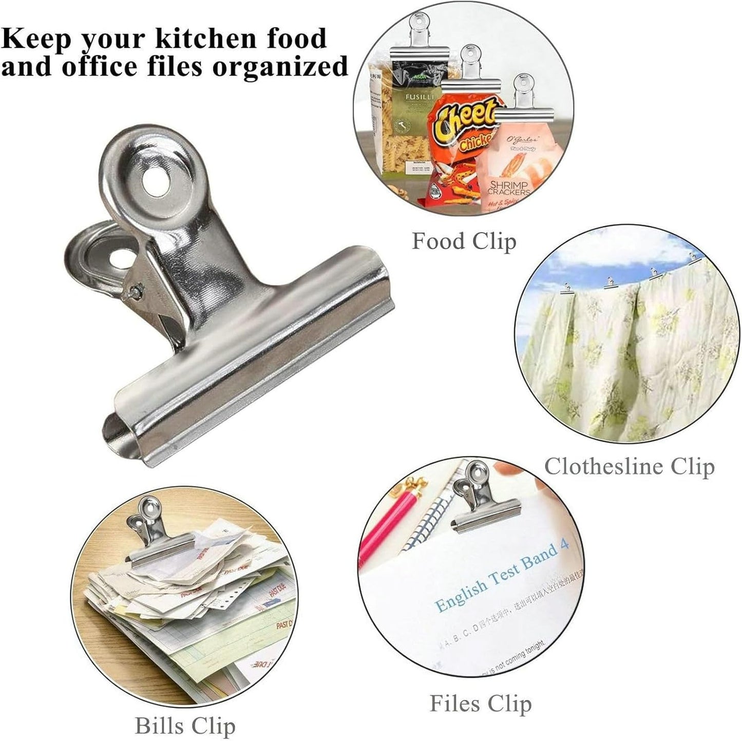 18 Pack Stainless Steel Chip Bag Clips Heavy Duty Food Bags Clamp Clips for Kitchen Office School (2In)