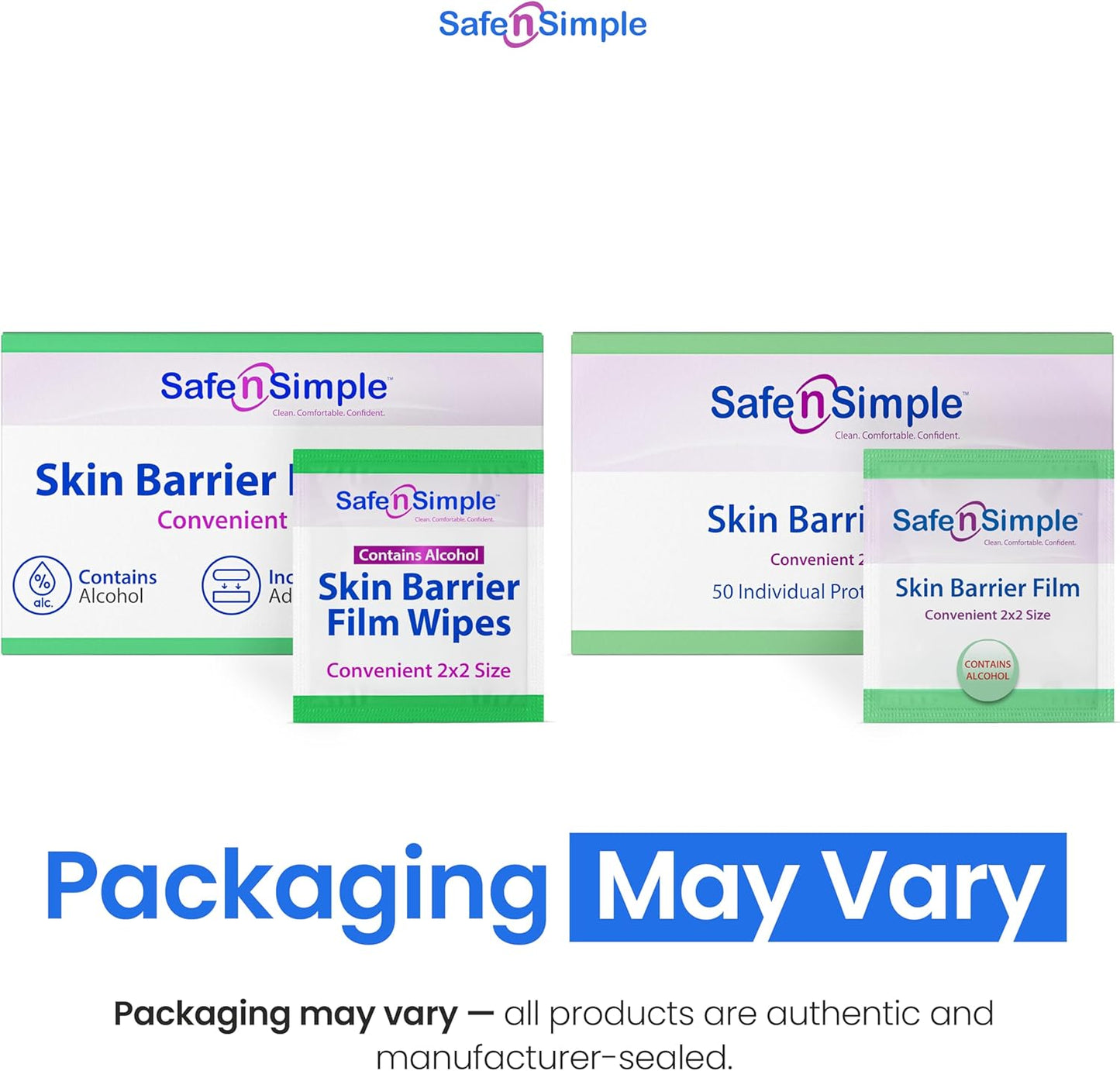 Safe n' Simple Skin Barrier Wipe with Alcohol - 50 Individually Packaged Wipes 2"x2" - Ostomy Sterile Skin Prep Pads - Skin Barrier Film Wipes for Ostomy - Alcohol Stoma Barrier Prep Pads