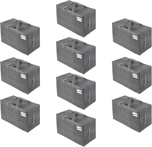 VENO 10 Pack Moving and Storage Bags, Heavy Duty, Alternative to Moving Boxes, Large Packing Totes Supplies for College Dorm Room with Zipper for Clothes, Wide Open Design (Dark Gray, 10 Pack)