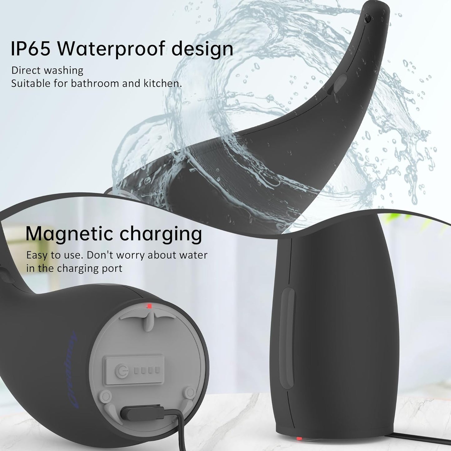 Adjustable Automatic Soap Dispenser Touchless, 4 Adjustable Levels Touchless Sensor Liquid Soap Pump Dispenser，300ml Rechargeable Magnetic Charging Hand Soap Dispenser for Kitchen，Bathroom