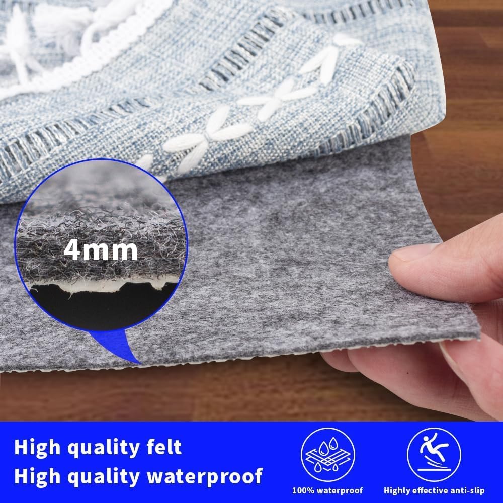 100% Waterproof Non-Slip Rug Pad 4x6 for Large Area Rugs Durable Felt Floor Protection pad for All Floors, Suitable for Cutting. Rug Pads Keep Rugs in Place and Provide Cushioning
