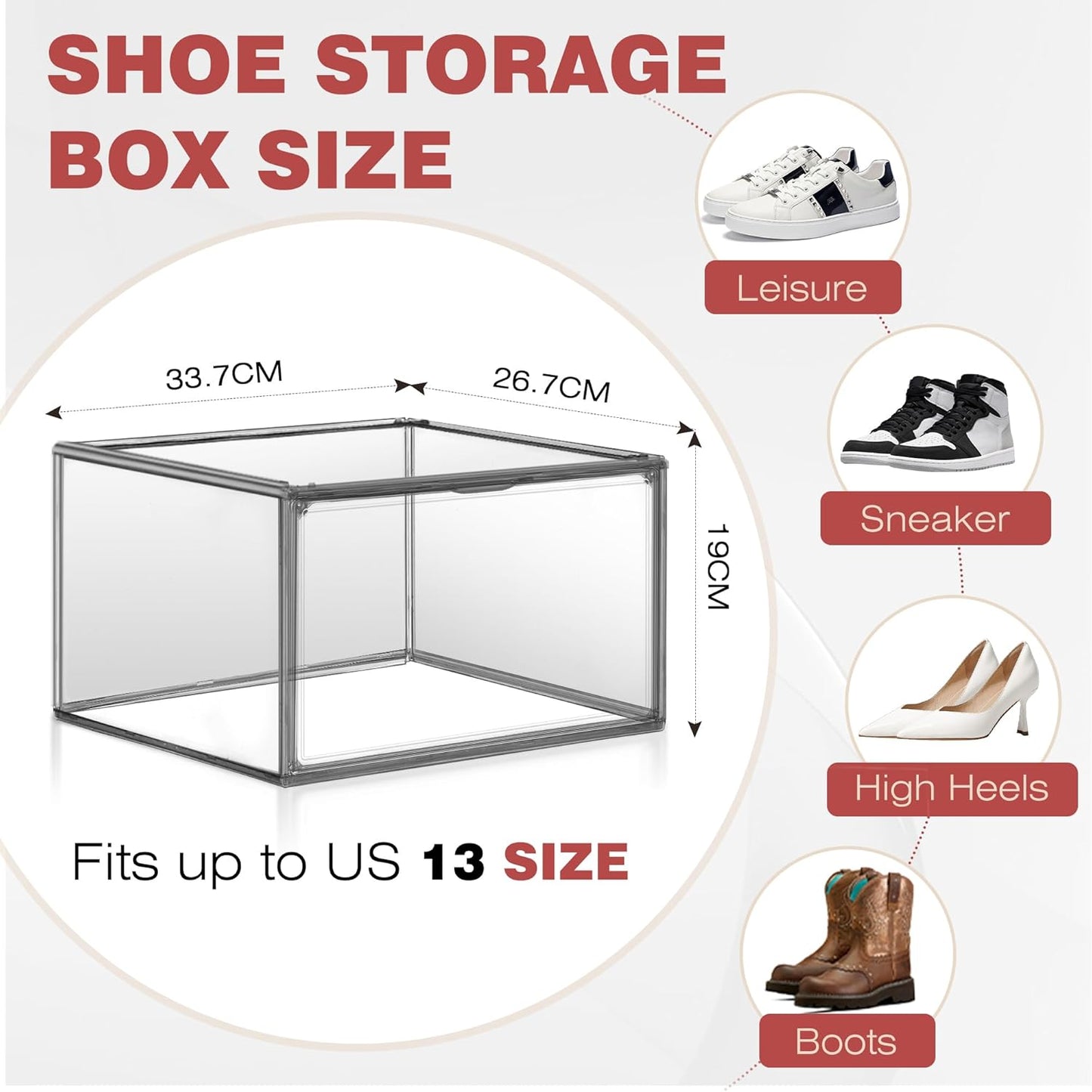 10 Pack Clear Shoe Box Shoe Storage Organizer with Magnetic Door Stackable Shoe Containers for Sneakers, High Heels, Sport Shoes, Size 13