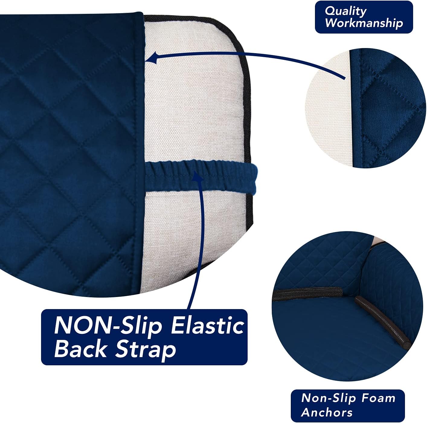PureFit Reversible Quilted Sofa Cover, Water Resistant Slipcover Furniture Protector, Washable Couch Cover with Non Slip and Elastic Straps for Kids, Pets (Sofa, Navy/Navy)