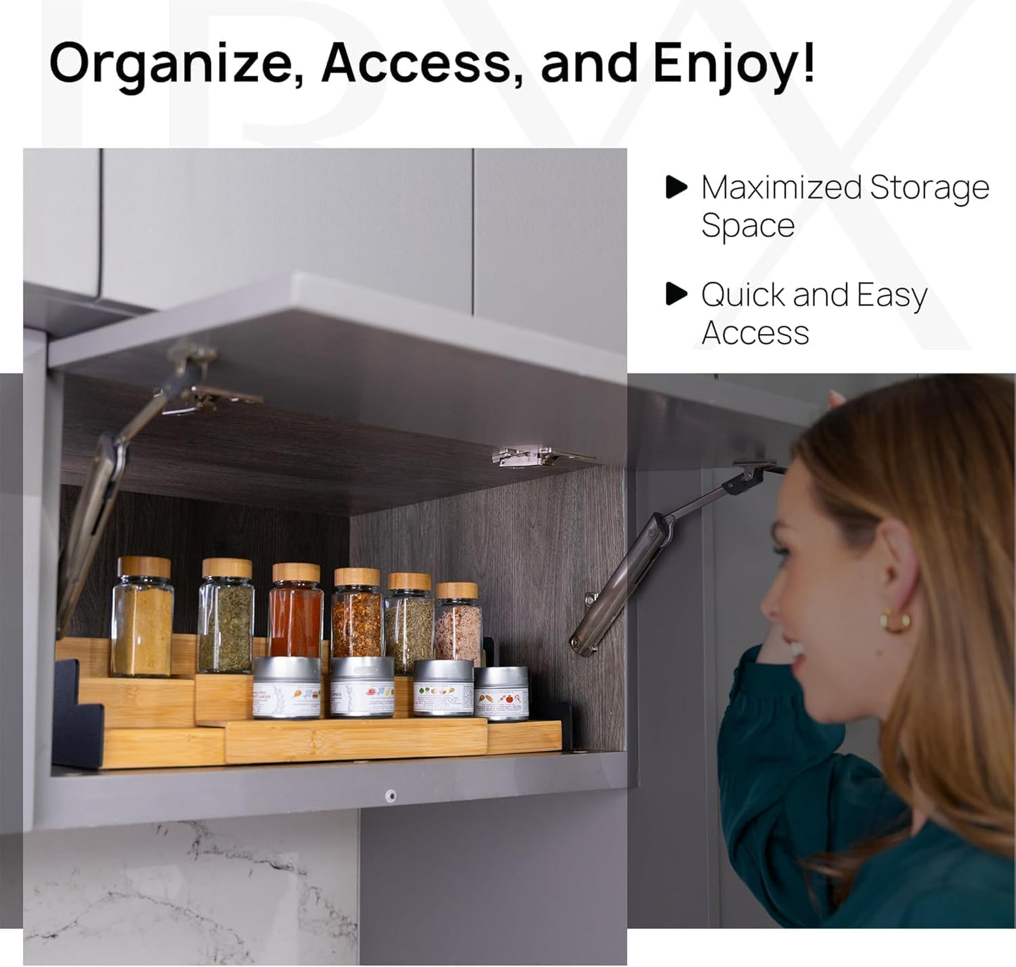 Ibyx Premium 3-Tier Spice Rack Organizer for Cabinet - Expandable Bamboo Spice Storage - Non-Skid Countertop Step Spice Shelf - Great for Kitchen Cabinet Countertop (Natural - Wide)