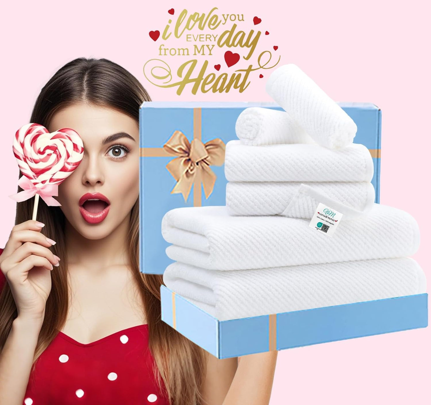 VOOVA & MOVAS White Towels Bathroom Sets - 100% Cotton | Quick Dry | Lightweight | Thick, 6PCS Bath Towels Set, 2 Large Bath 30"x56", 2 Hand 18"x28", 2 Wash Cloths 13"x13", Hotel Shower Towel Luxury