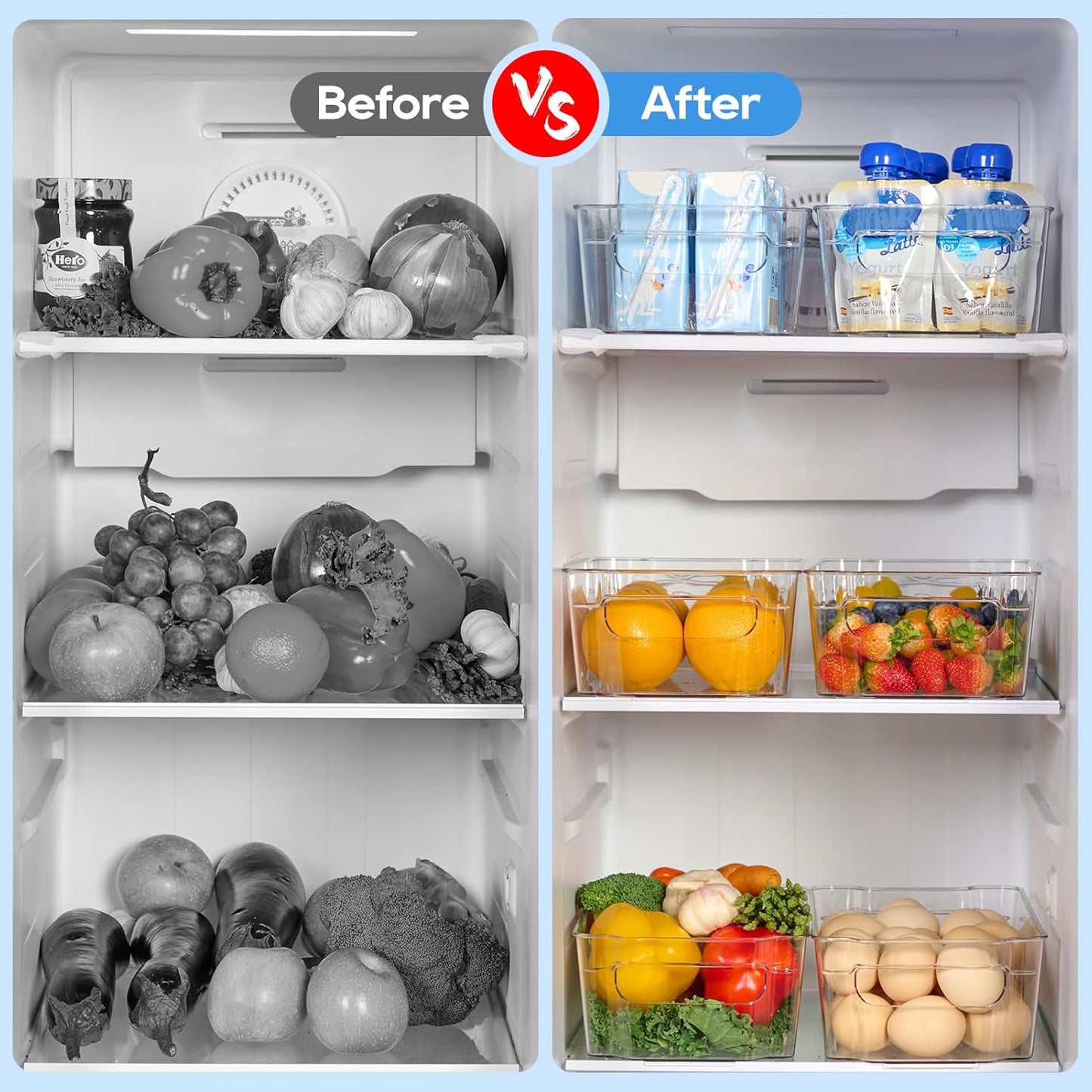 JollyPack 8 Pack Clear Plastic Storage Bins, Pantry Organizers and Storage with Handles, Clear Storage Containers for Fridge, Kitchen, Cabinet, Bathroom and Office