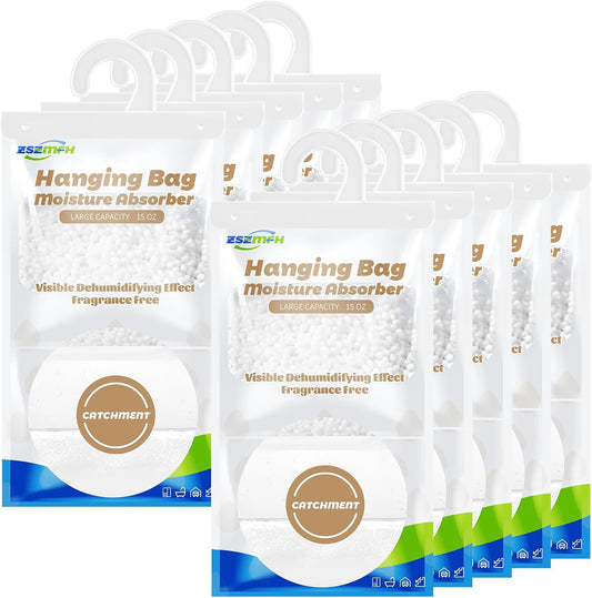 ZSZMFH 10 Pack Moisture Absorber Hanging Bags, Fragrance Free Humidity Packs, 15 OZ Dehumidifier Bags Effectively Trap Extra Moisture,Hanging Closet Dehumidifier Bags-425g/pack
