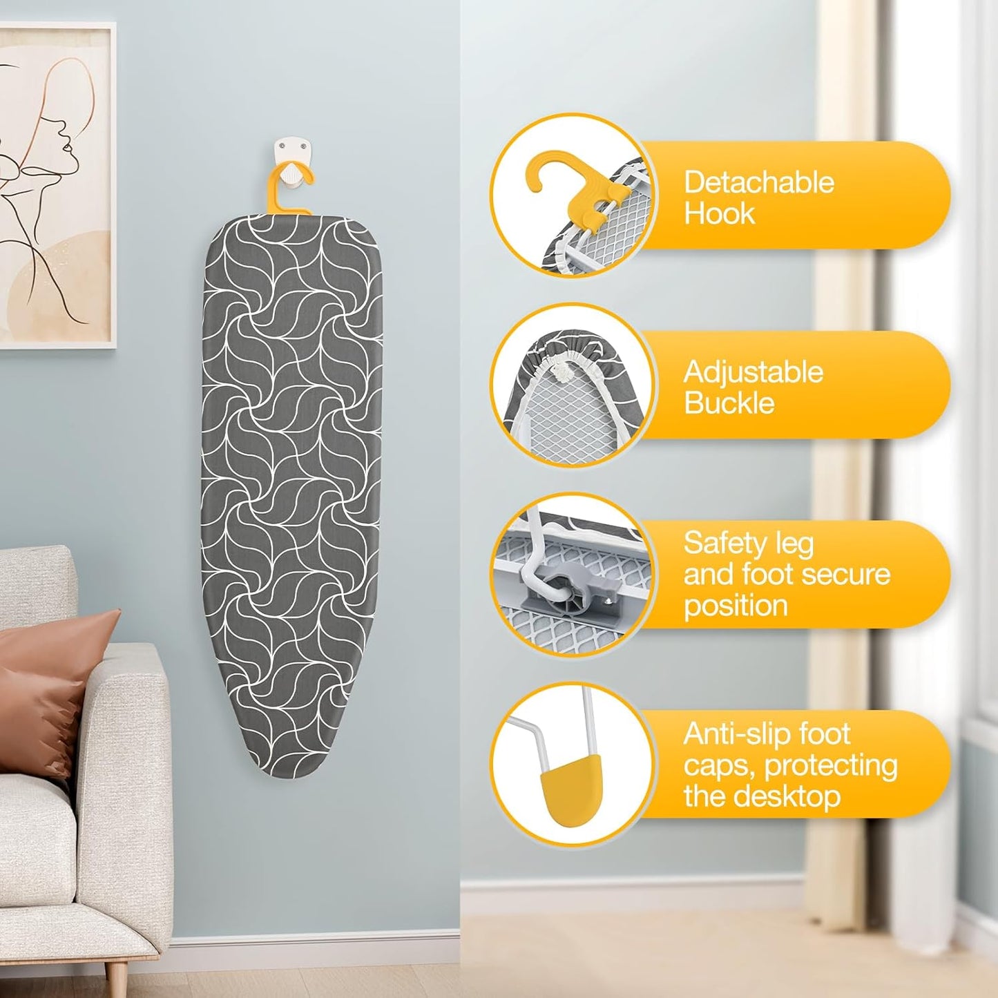 APEXCHASER Tabletop Ironing Board, Folding Legs Iron Board with Mesh Metal Base,Space Saving Portable Small Ironing Board with Non-Slip Feet,12x38 Grey