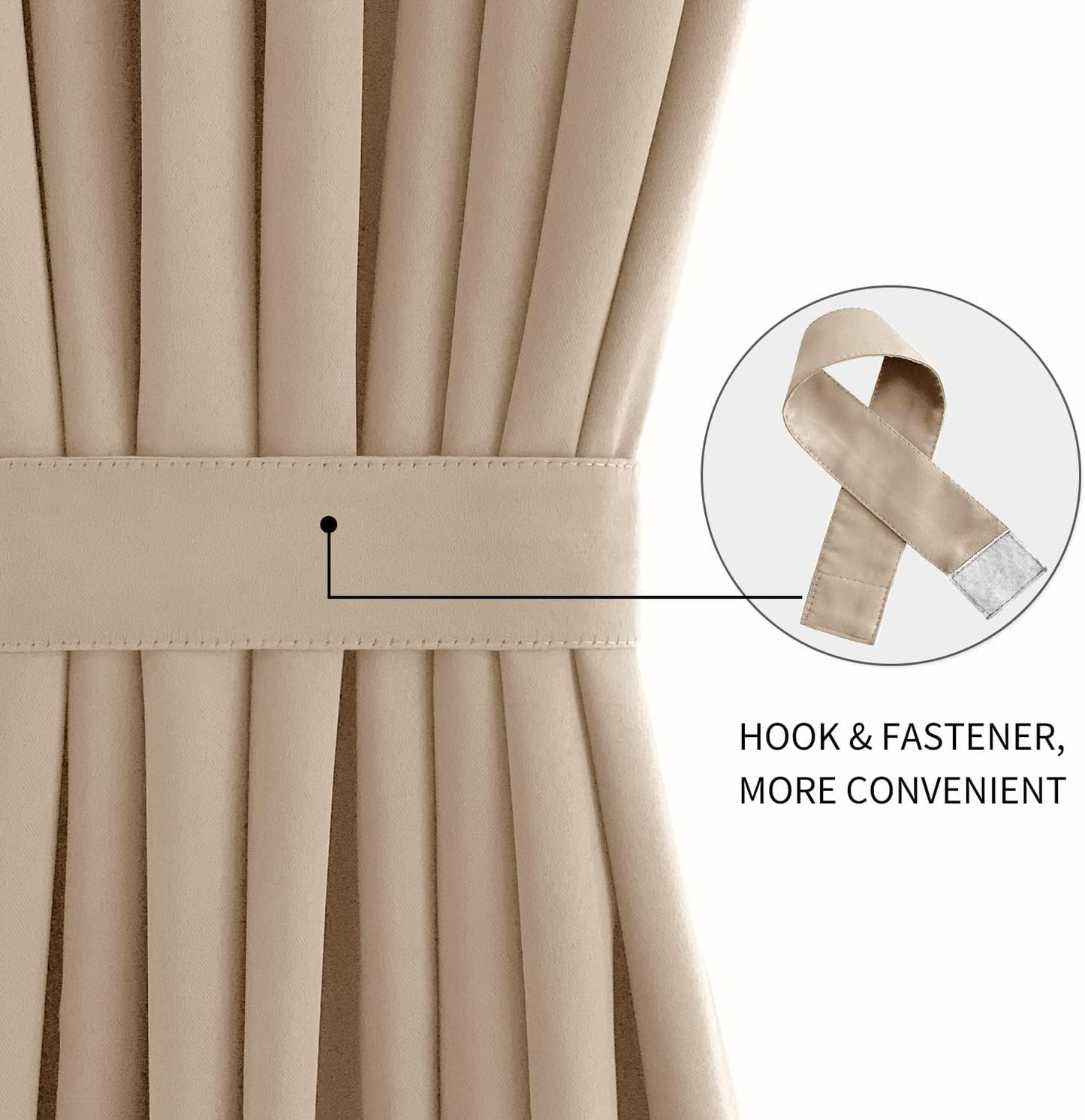 DWCN French Door Curtains – Rod Pocket Thermal Blackout Curtain for Doors with Glass Window, Kitchen and Patio Doors for Privacy, 25 X 40 Inches Long, 1 Curtain Panel with Tieback, Beige