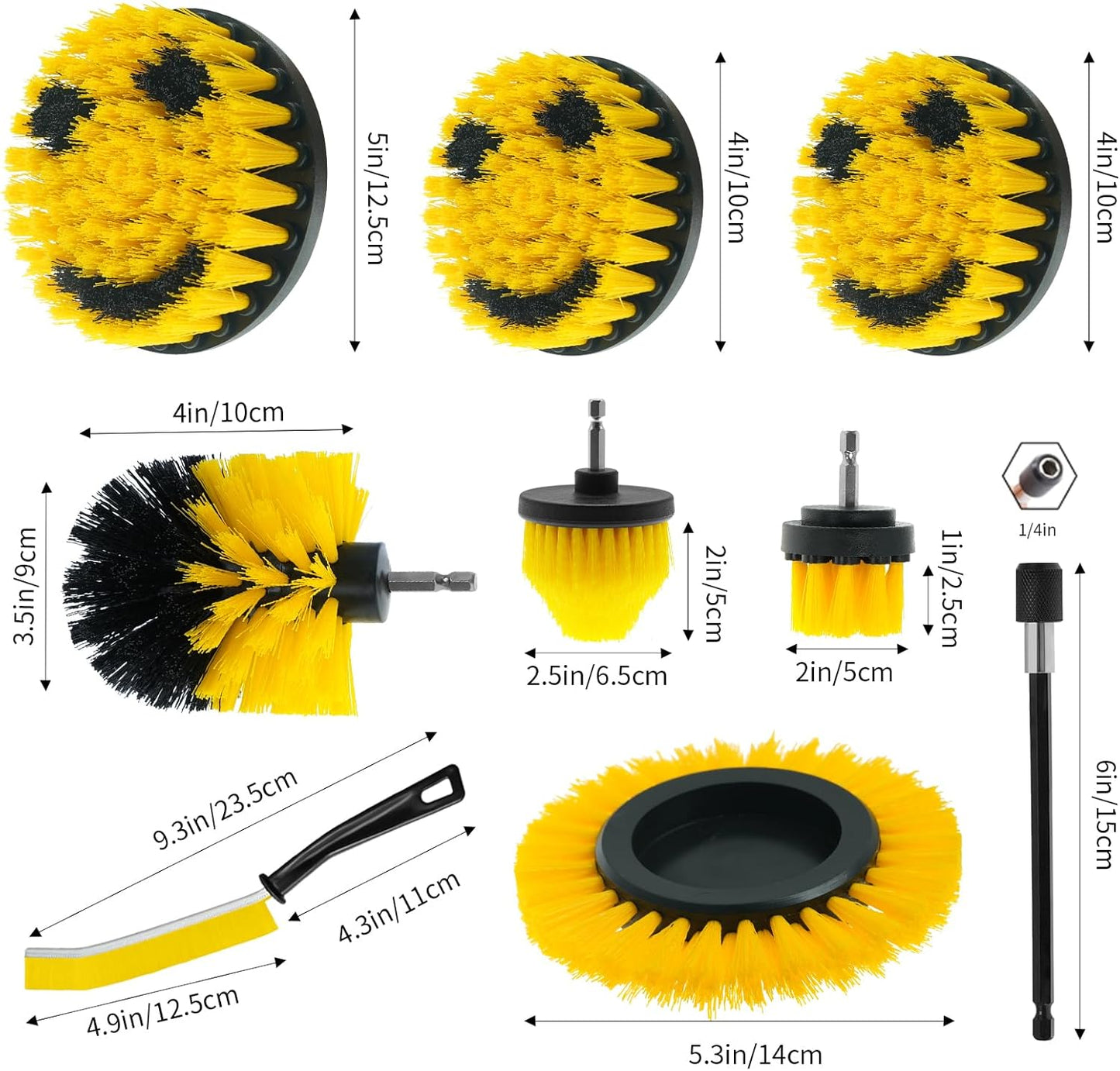 10 Pack Drill Brush Attachment Set, Drill Scrubber Brush Kit, Drill Cleaning Brush, Scrub Brush for Grout Floor Tub Shower Bathtub Tile Sink Toilet Bathroom Kitchen Car Yellow