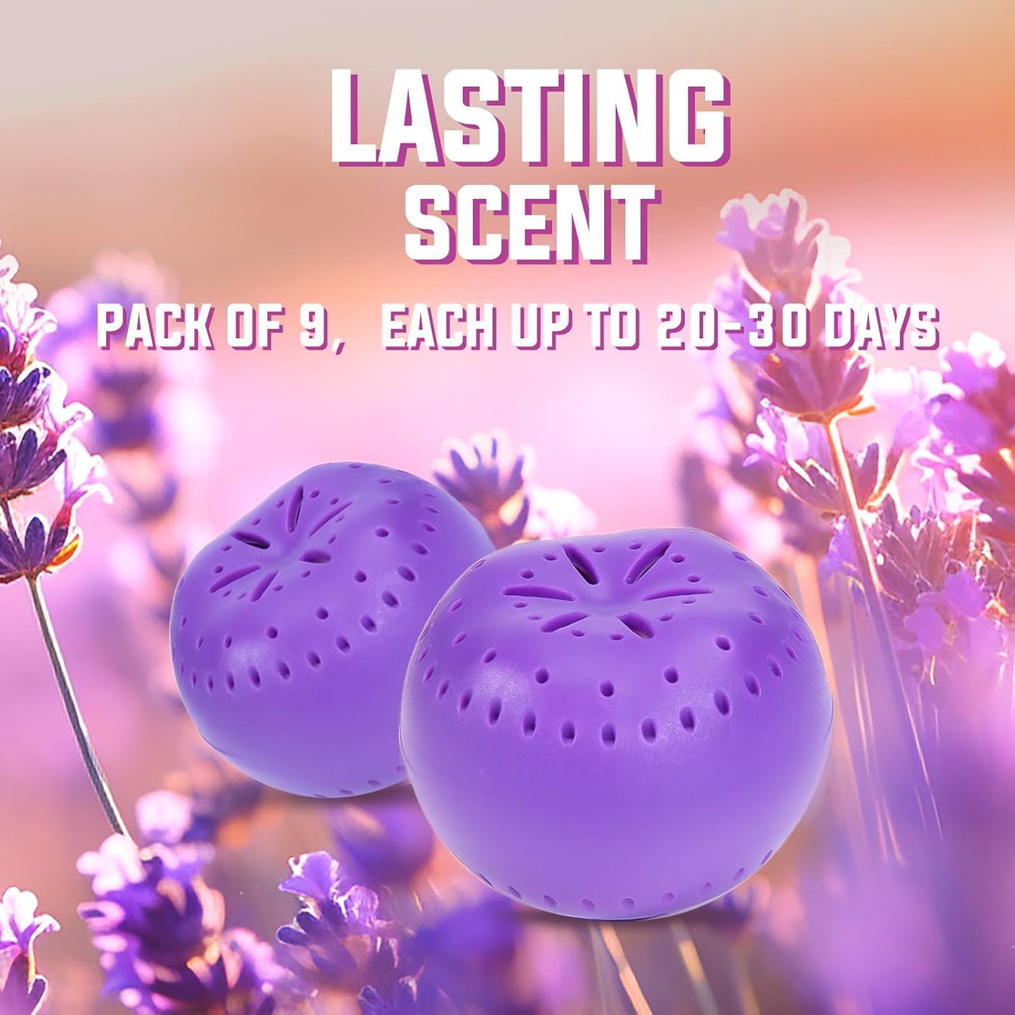 9 Pack Baking Soda Deodorizers, Lavender Scent Shoe Deodorizer Balls, Air Freshener for Home, Odor Eliminator for Closets Bathroom Pets, Up to 80 Days