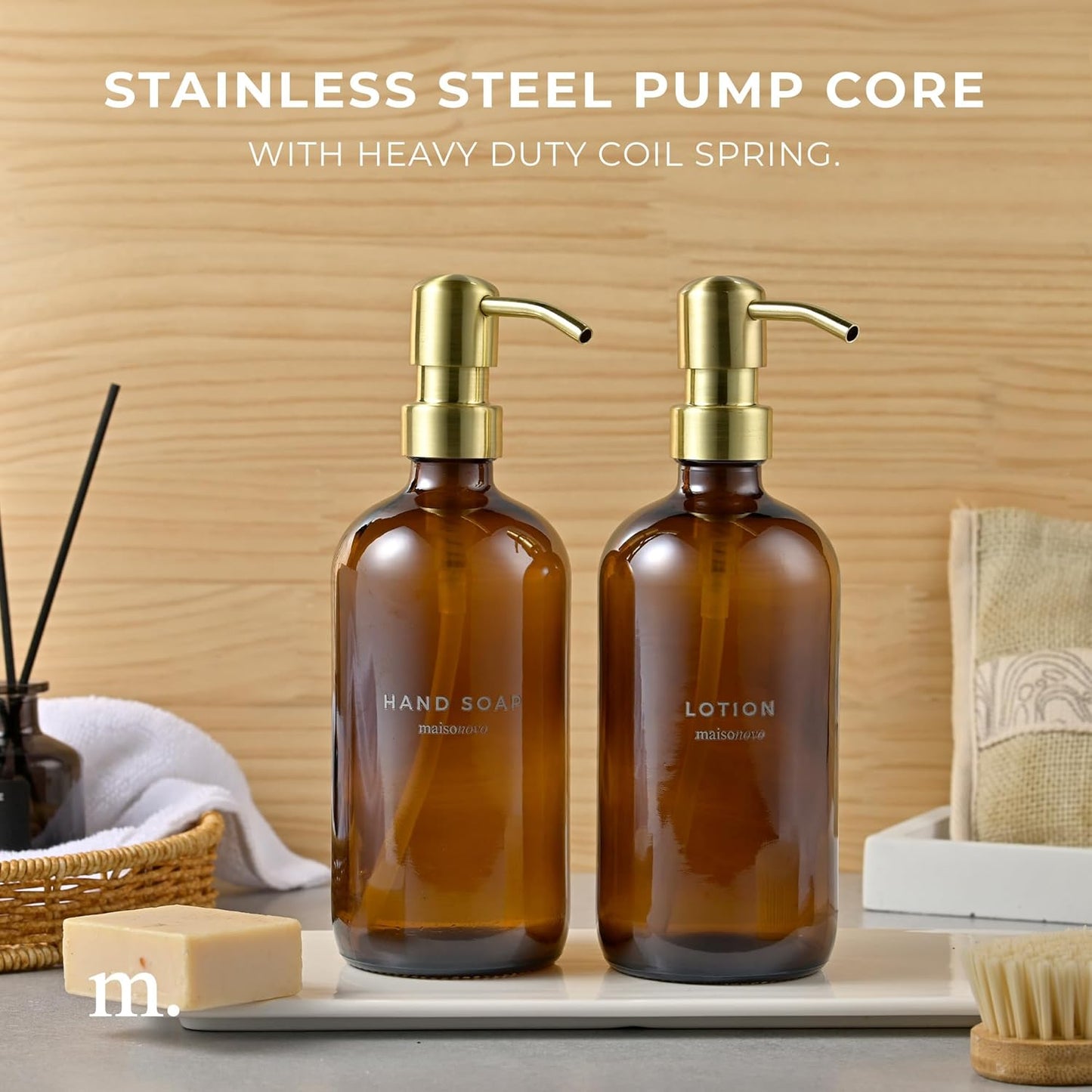 MaisoNovo Soap Pump Replacement - 2X Gold Metal Pumps - Pump Dispenser - Soap Dispenser Pump Replacement - Stainless Steel Soap Pump - Pump for Soap Dispenser