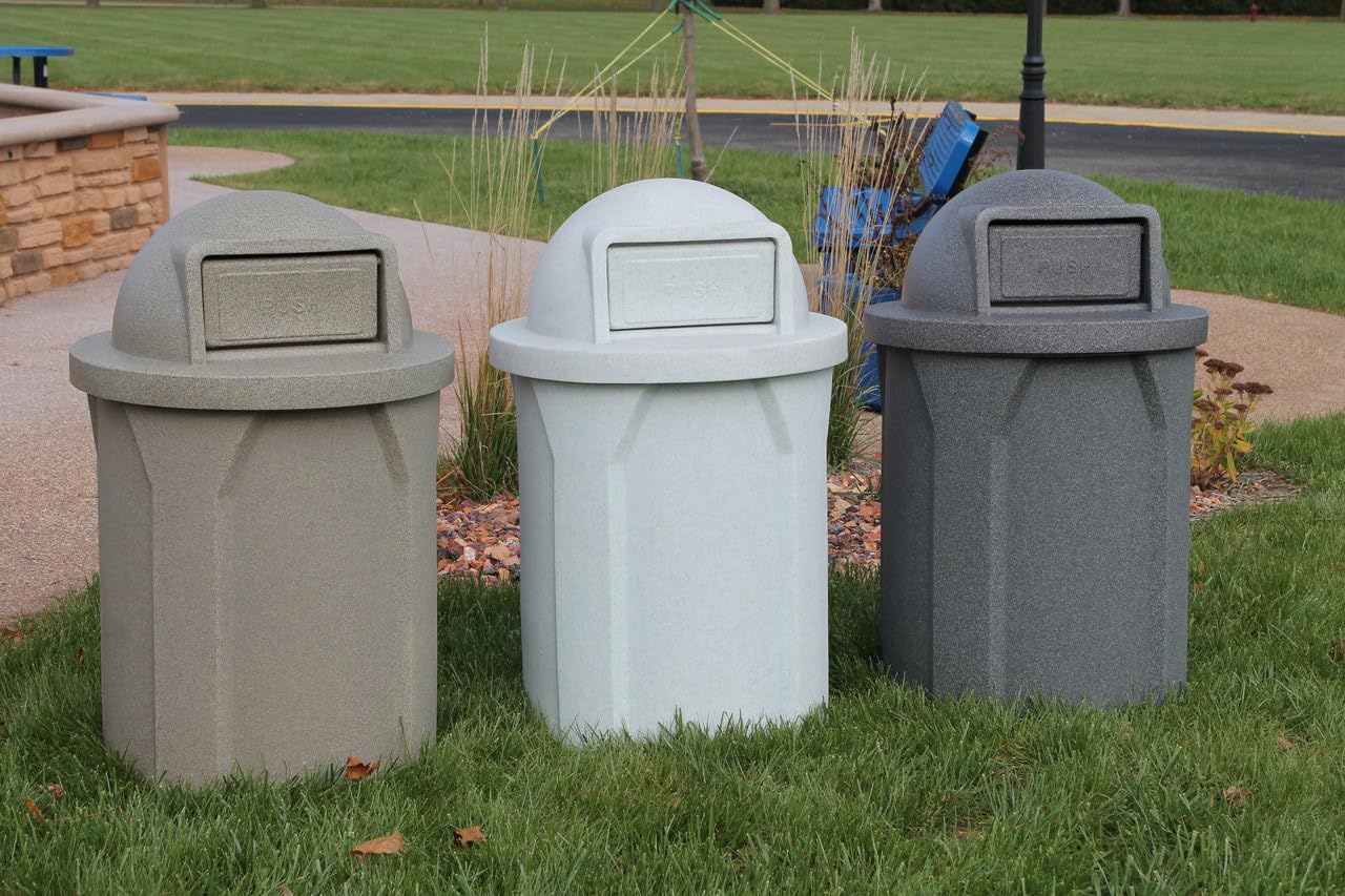42 Gallon Circle 100% Recycled Plastic Heavy Duty Outdoor Commercial Trash Can with Push Open Dome Lid and Internal Liner - Great for Schools and Businesses - Green