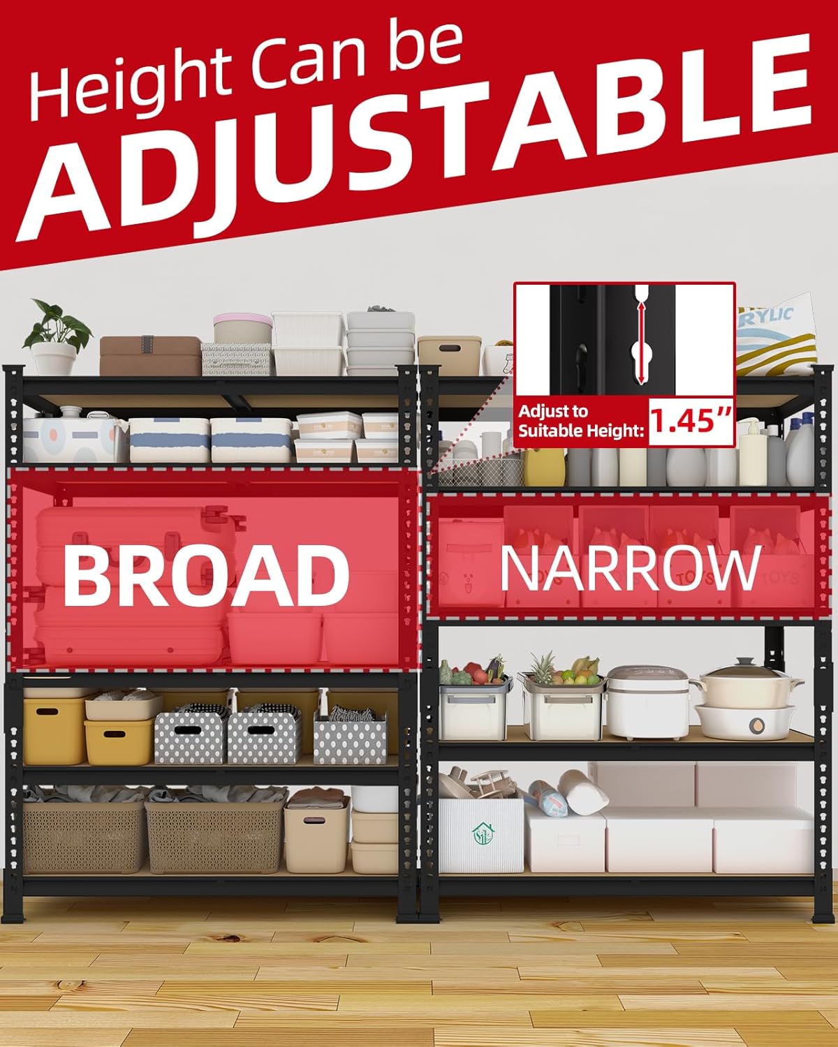 PrimeZone 35.5" x 12" x 72" Heavy Duty Storage Shelves - 5 Tier Adjustable Garage Storage Shelving, Metal Storage Utility Rack Shelf Unit for Warehouse Pantry Closet Kitchen, Black, 3 Pack