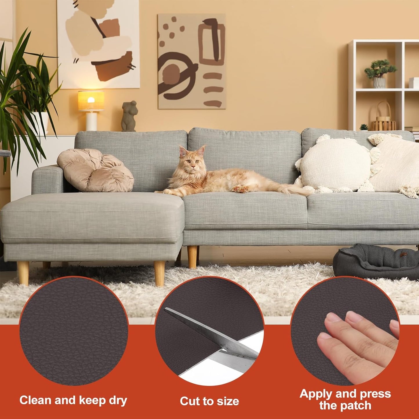 PATIKIL Leather Patches Tape for Furniture, 6.3 x 61 Inch Self Adhesive Vinyl Leather Repair Kit Cover Sheet for Couch, Sofa, Car Seats, Office Chair, Deep Coffee