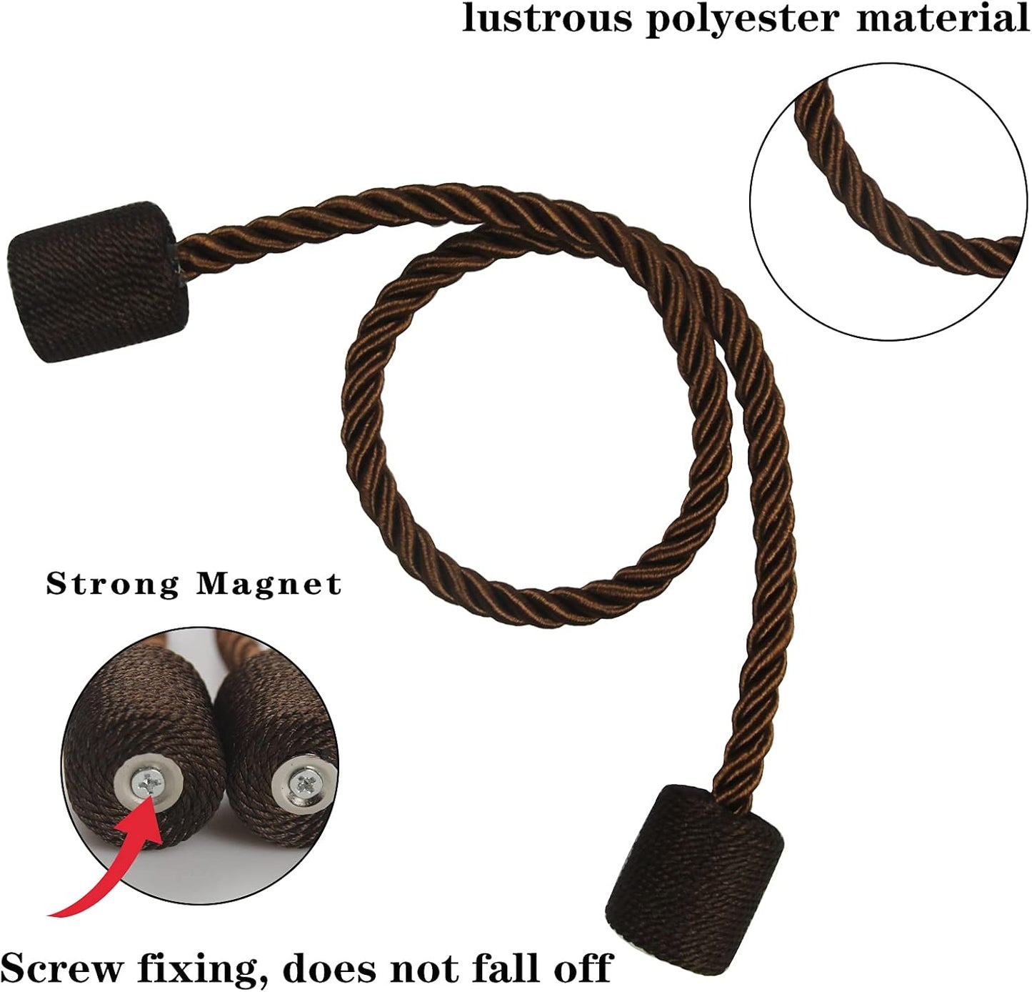 6 Pack Coffee Strong Magnetic Curtain Tiebacks Outdoor Elegant Decorative Tie Backs Modern Rope Tiebacks for Drapes Window Curtain Holdbacks for Draperies