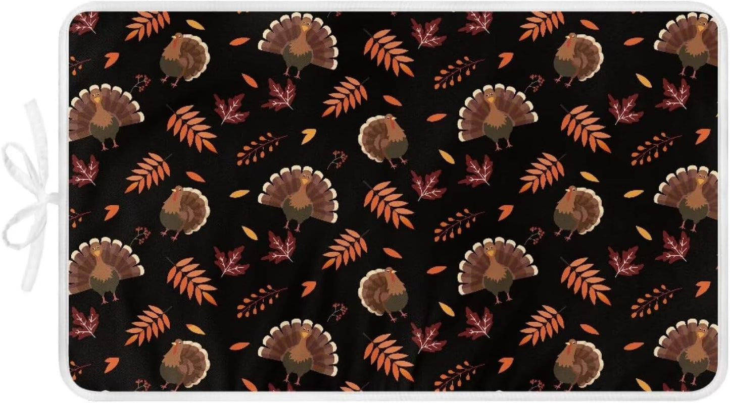 Cute Ironing Mat for Table top Washer,Dryer,Countertop,Turkey Portable Iron Pad Blanket for Washer Dryer Countertop Travel 32 x 16 Inch Thanksgiving Small Ironing Pads, Black