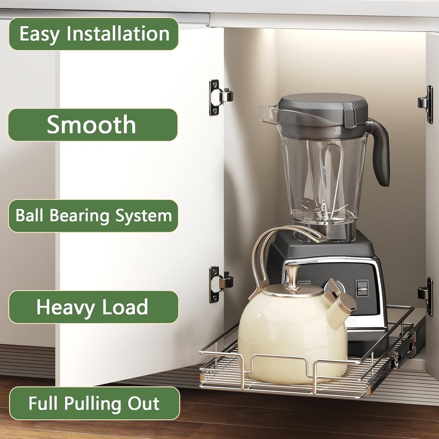 Pull Out Cabinet Organizer 10½" W x 21½" D, Heavy Duty Cabinet Pull Out Shelves, Slide Out Drawers Organization for Kitchen Cabinets Bathroom