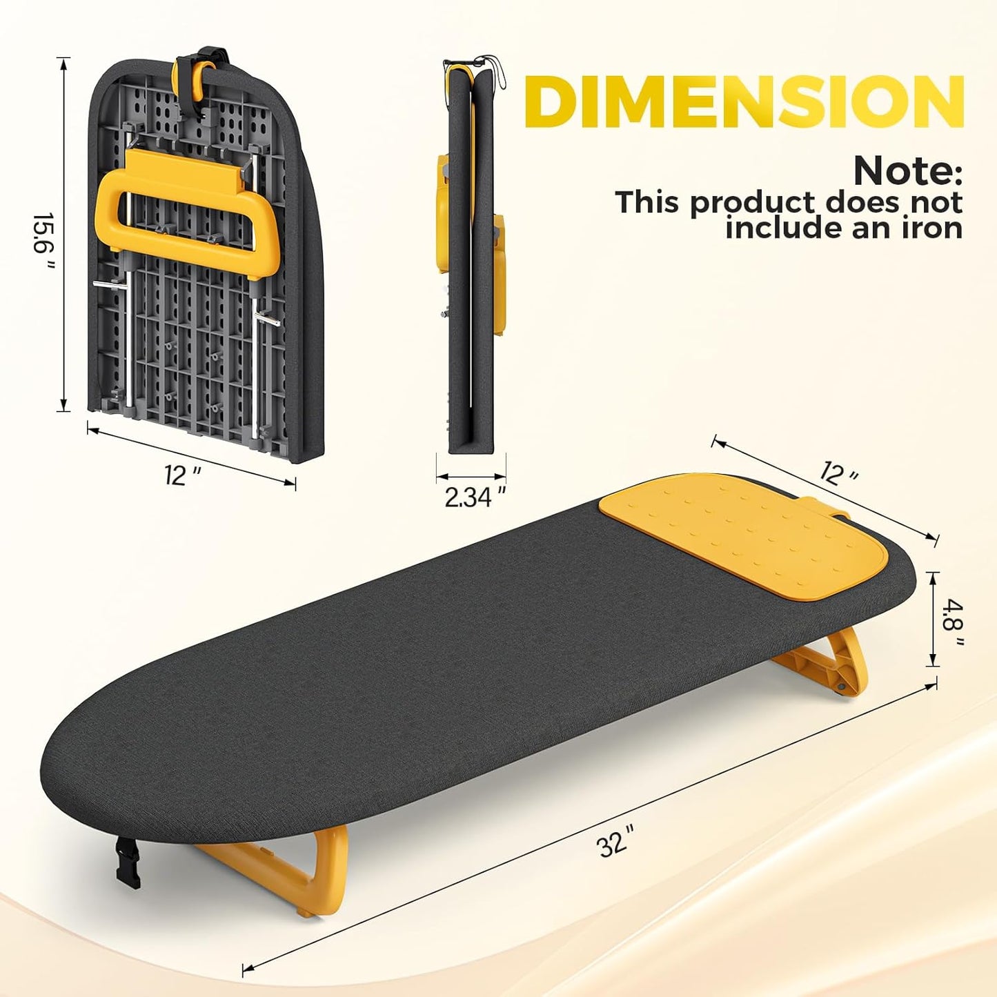 KINGBOARD Tabletop Ironing Board, Small Ironing Board with Iron Mat, Foldable Mini Iron Board, Easy Storage for Travel & Dorm, 12x32 Black