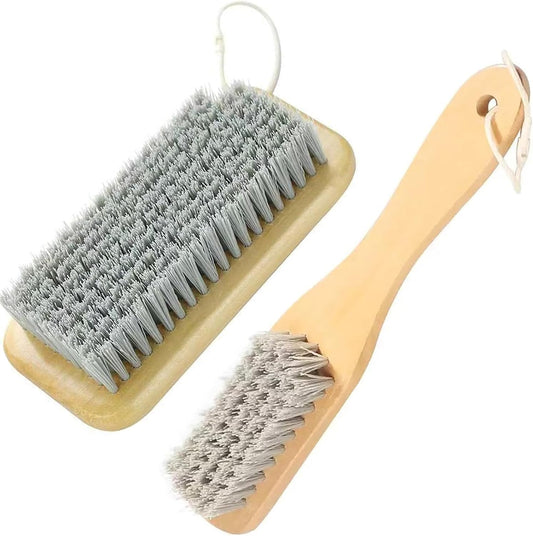 Scrub Cleaning Brush for Stains -Wood Handle Scrubbing Brushes,Cleaning Scrubber Brush for Fabric,Carpet,Clothes,Bathroom,Long Handle Cleaner Brush for Sneakers, Tennis, Canvas & More-2Pack