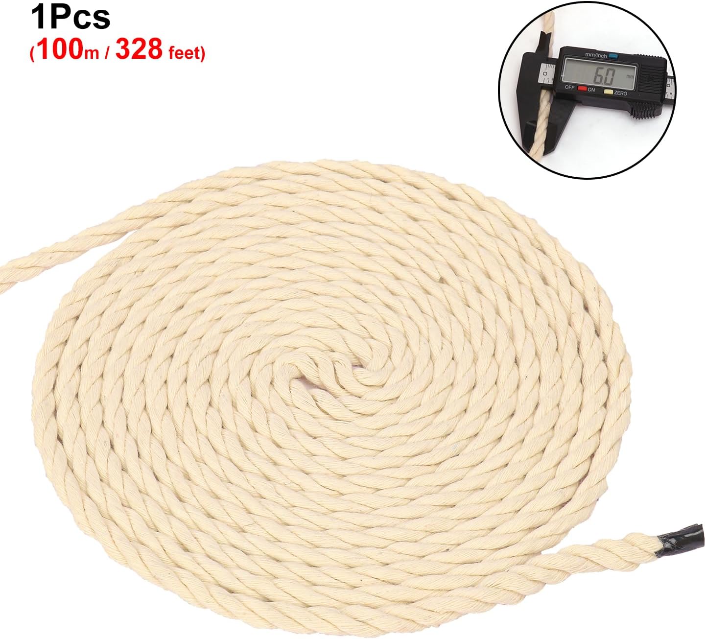 1/4 Inch Diameter White Cotton Rope 328 Feet Rope Composed of Four Strands of Cotton Rope, Soft and Thin Rope for Crafts, Clothesline and Home Interior Decoration