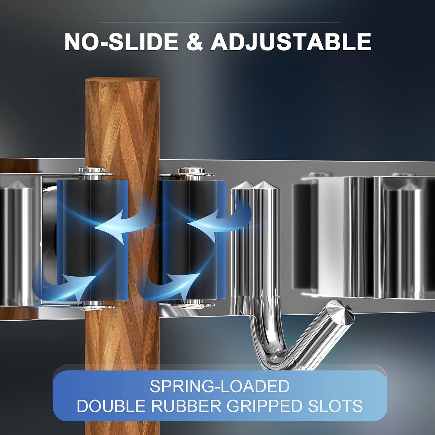 ZONGOOL Mop Broom Holder Wall Mount, Broom Organizer Mop and Broom Storage Tool Racks Stainless Steel Wall Hanger for Home Kitchen Garden Laundry Garage (3 Racks with 4 Hooks, Silver)