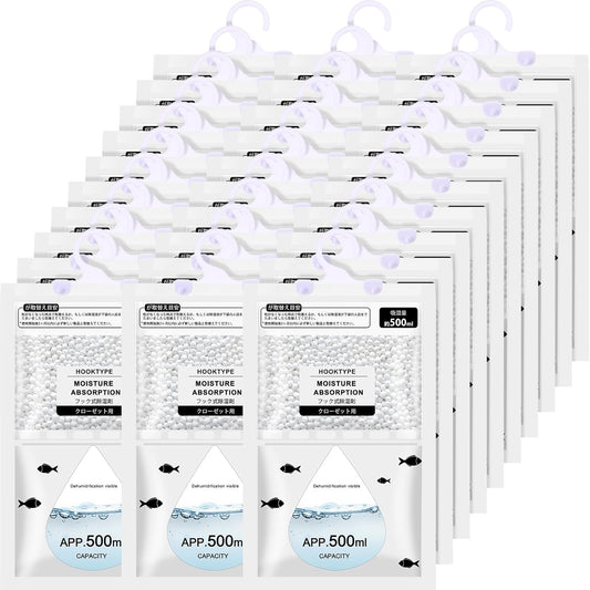 Nuanchu 30 Pack 500 ml Moisture Absorber Hanging Closet Dehumidifier Bags Unscented Hanging Humidity Absorber Desiccant Moisture Absorb in Wardrobes Bedrooms Bathrooms Kitchen