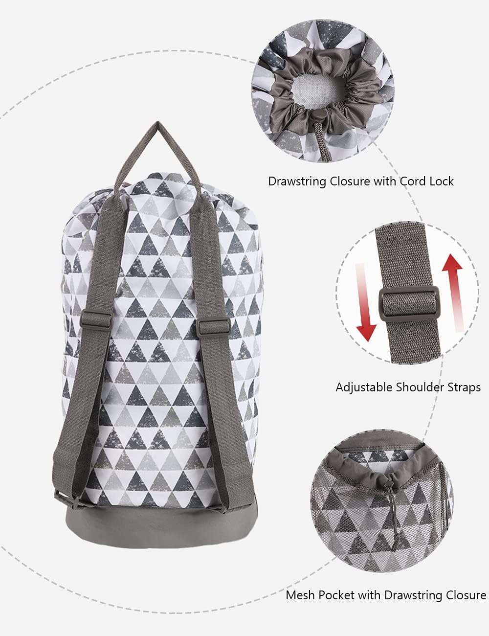 Dalykate Backpack Laundry Bag, Laundry Backpack with Shoulder Straps and Mesh Pocket Durable Nylon Clothes Hamper Bag with Drawstring Closure for College, Travel, Laundromat, Apartment