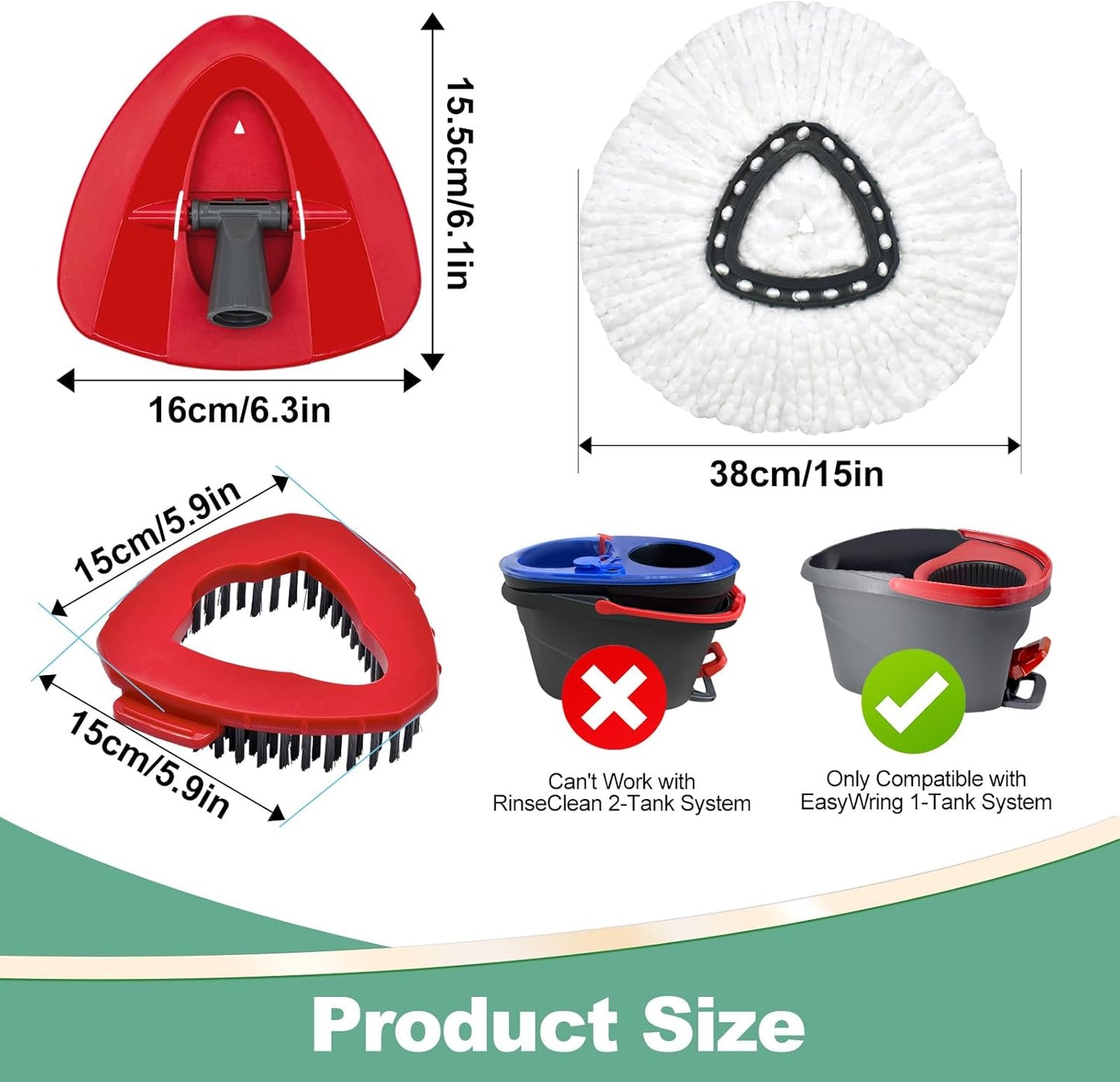 Mop Heads Replacements for Ocedar, Spin Microfiber Mop Replace Head for O-Cedar EasyWring 1 Tank System Mop Refills, Include 3 Pack Mop Heads, 1 Scrub Brush & 1 Base Combo