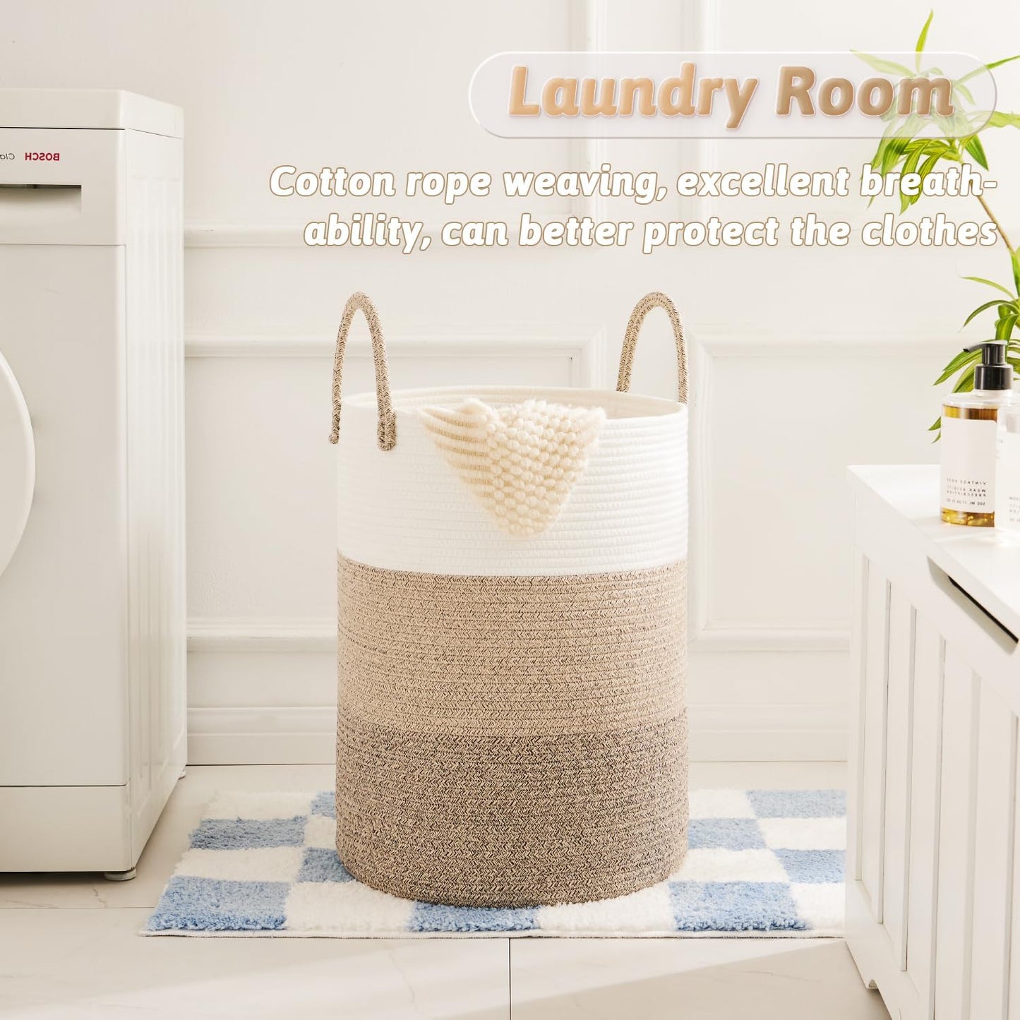 Laundry Basket,Woven Cotton Rope Laundry Hamper,80L for Decorative Storage of Dirty Clothes,Toys and Blankets in Bathroom,Bedroom and Living Room