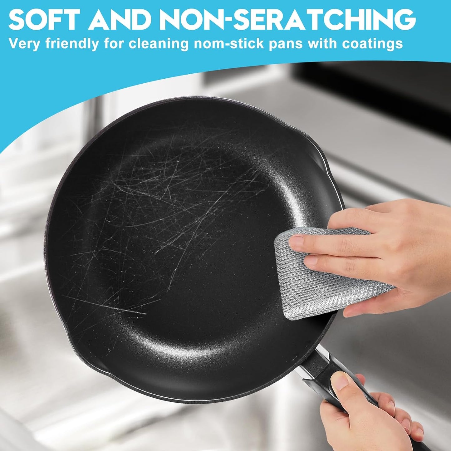 10 Pcs New Upgraded 3 Layers Non Scratch Wire Dishcloth, Multipurpose Wire Dishwashing Rags, Wet & Dry for Cookware, Sinks, Dishes, Stoves & Fireplaces 7.87“ x 7.87”