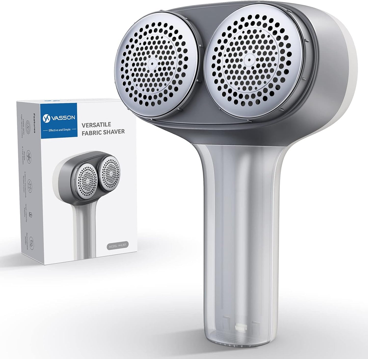 VASSON Fabric Shaver, Electric Lint Remover, Rechargeable Lint Shaver, Sweater Shavers to Remove Pilling, Large Fuzz Remover for Clothes Couch Furniture (Greyish White)