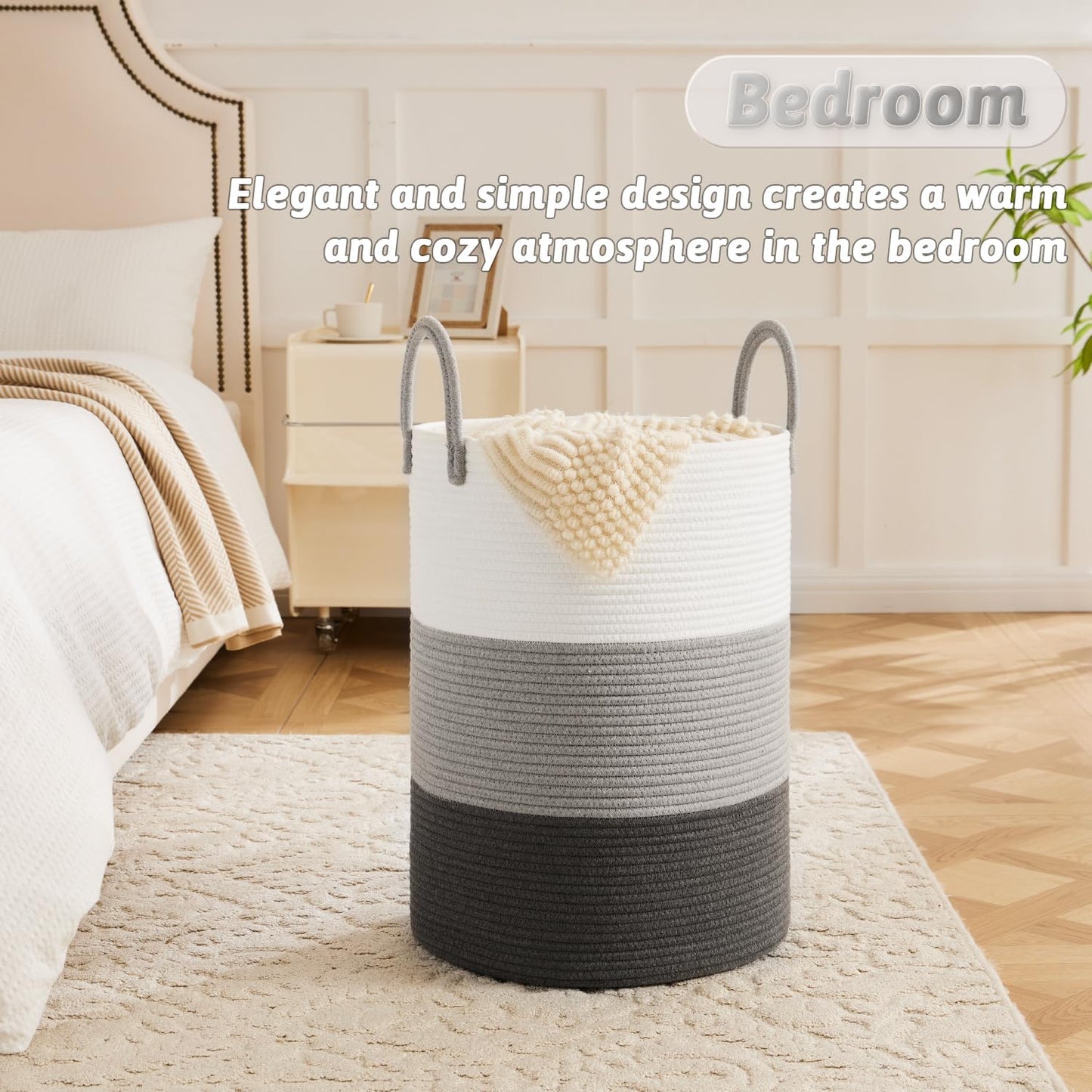 Laundry Basket,Woven Cotton Rope Laundry Hamper,80L for Decorative Storage of Dirty Clothes,Toys and Blankets in Bathroom,Bedroom and Living Room