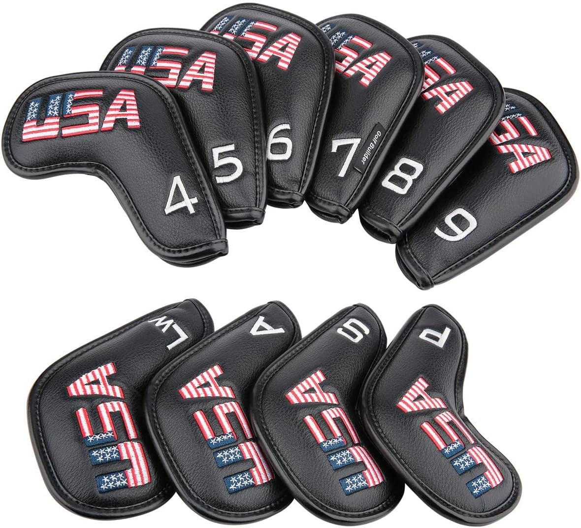 Golf Builder Black Leather USA Golf Club Iron Wedge Head Covers Fit All Brands