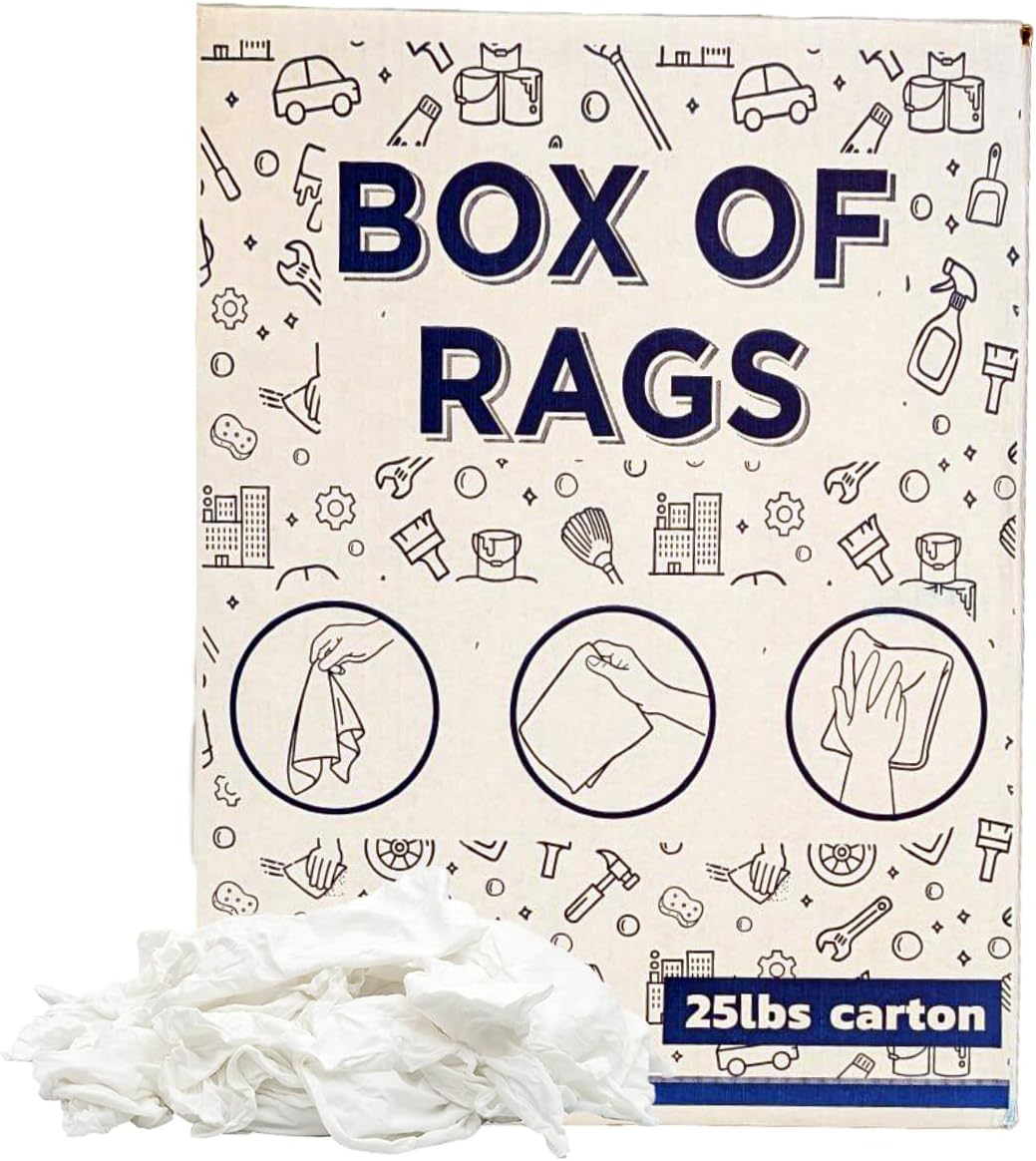 Premium White T-Shirt Cleaning Rags (25 lbs. Box) – White Cotton Rag for Cleaning, Staining, Painting, Oil, Grease & Dust Removal – Shop Rags Bulk for Multipurpose use