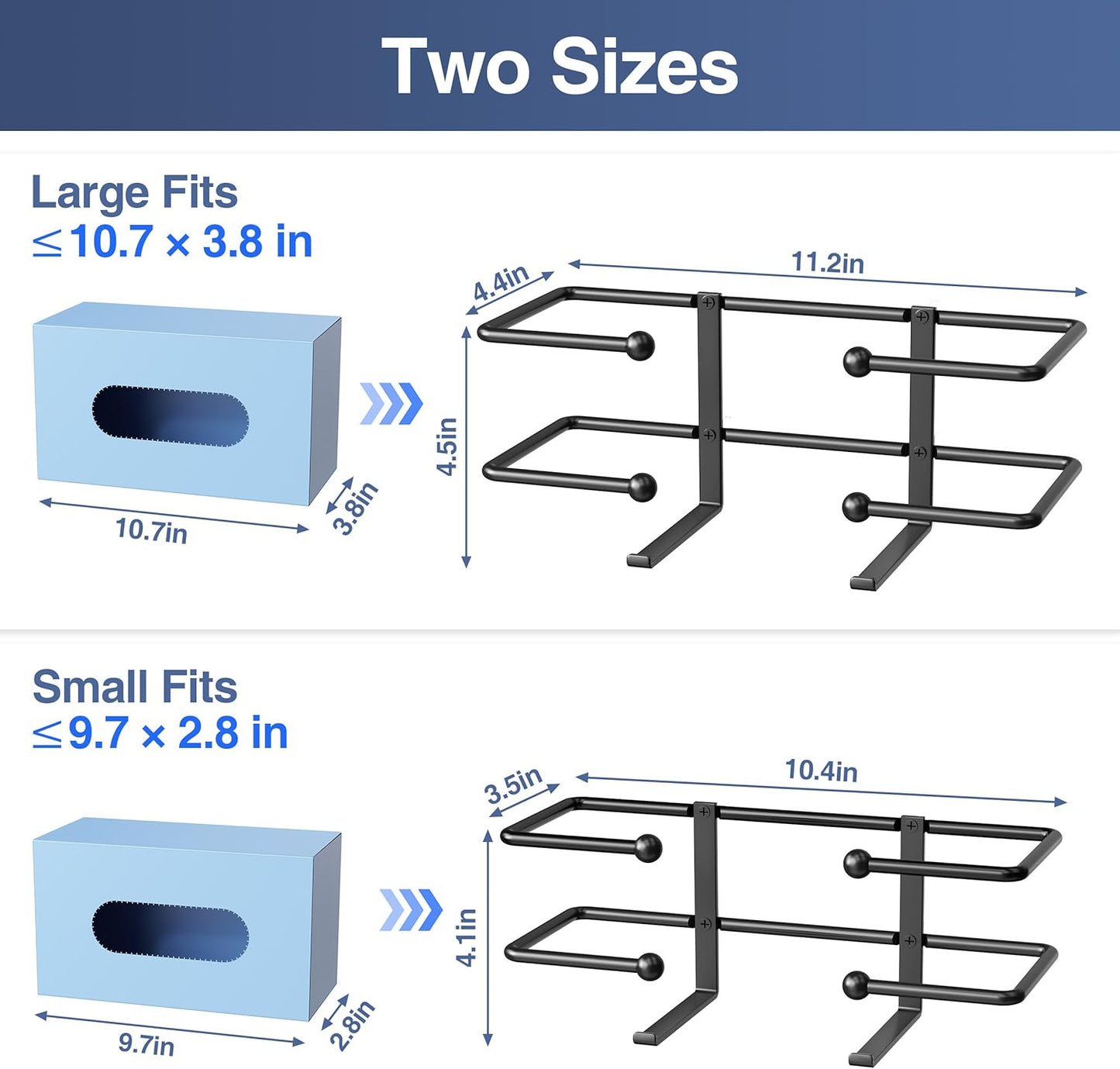 2 Pack Glove Box Dispenser Wall Mount (10.4 * 3.5in): Black Glove Holder Organizer for Disposable & Tissue Box - Organizer on Wall in Lab, Kitchen, Bathroom, Garage