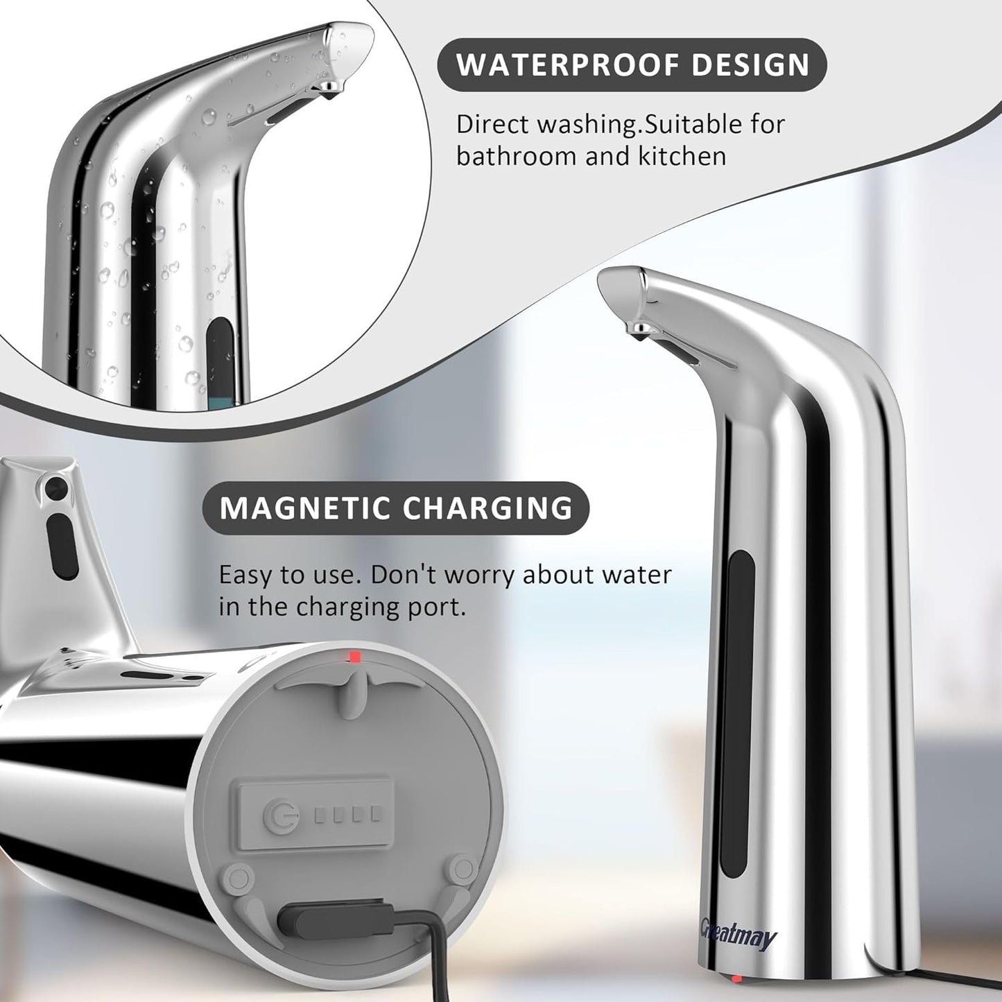 Convenient Automatic Soap Dispenser,4 Adjustable Levels Touchless Hand Sanitizer Pump with Infrared Sensor, 400 ml Countertop Electric Soap Dispenser for Bathroom,Kitchen