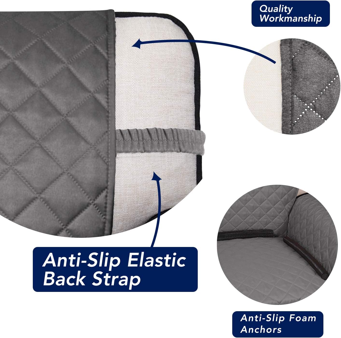 PureFit Reversible Quilted Sofa Cover, Water Resistant Medium Slipcover Furniture Protector, Washable Couch Cover with Non Slip Foam and Elastic Straps for Kids, Dogs, Pets (Loveseat, Gray/Light Gray)