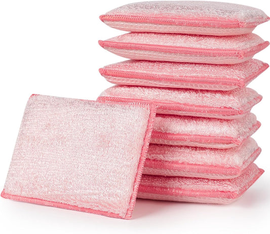 JEBBLAS 8Pack Bamboo Natural Kitchen Sponges Dish Sponge Cleaning Sponge Heavy Duty Scrub Sponge for Cleaning Kitchen and Household Pink