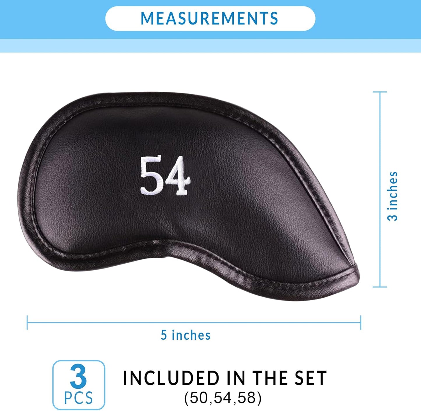 Premium Magnetic Leather Iron and Wedge Golf Club Head Covers | Set of 10 | Fits Most Clubs | Embroidered Club Label on Both Sides of Club Head Cover