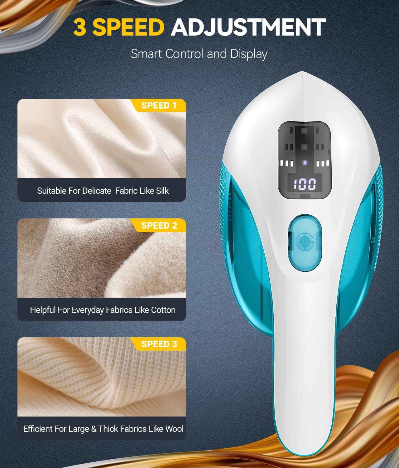 Rechargeable Fabric Shaver and Lint Remover, 3-Speed Adjustable Sweater Shaver with 6-Leaf Replaceable Stainless Steel Blades, 2.6Inch Large Mesh, Removable Bin for Clothes Fuzz, Lint, Pills, Bobbles