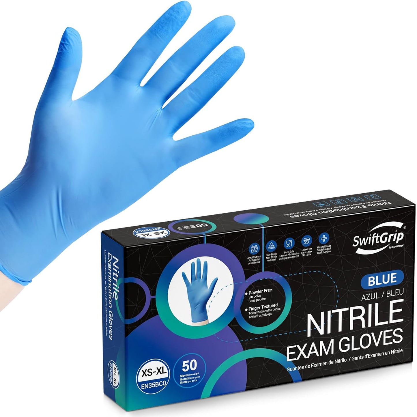 Disposable Nitrile Exam Gloves, Blue, Nitrile Gloves Disposable Latex Free, Medical Gloves, Cleaning Gloves, Food-Safe Rubber Gloves, Powder Free, Non-Sterile, 50-ct Box (Small)