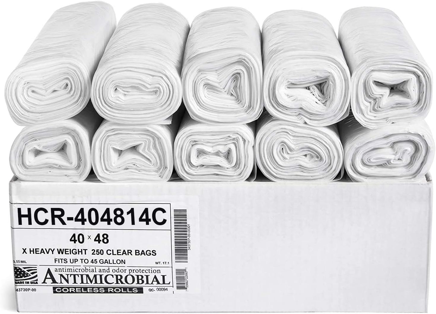 Aluf Plastics High Density Trash Bags, 45 Gallon, 250 Count, 14 Micron (eq), 40" x 48", Clear, for Bathroom, Office, Industrial, Commercial, Janitorial, Municipal, Recycling