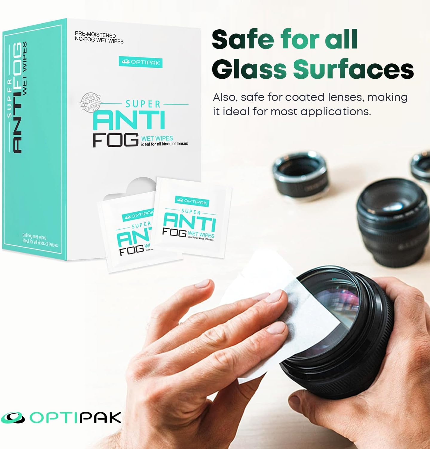 Opti-Pak Anti-Fog Pre-moistened Wipes for Glasses, Binoculars, Face Shields, Ski Masks or Swim Goggles - Prevents Fogging on Glass and Plastic Eyeglasses, Mirrors, Lenses and Windows (30pk 10 Count)