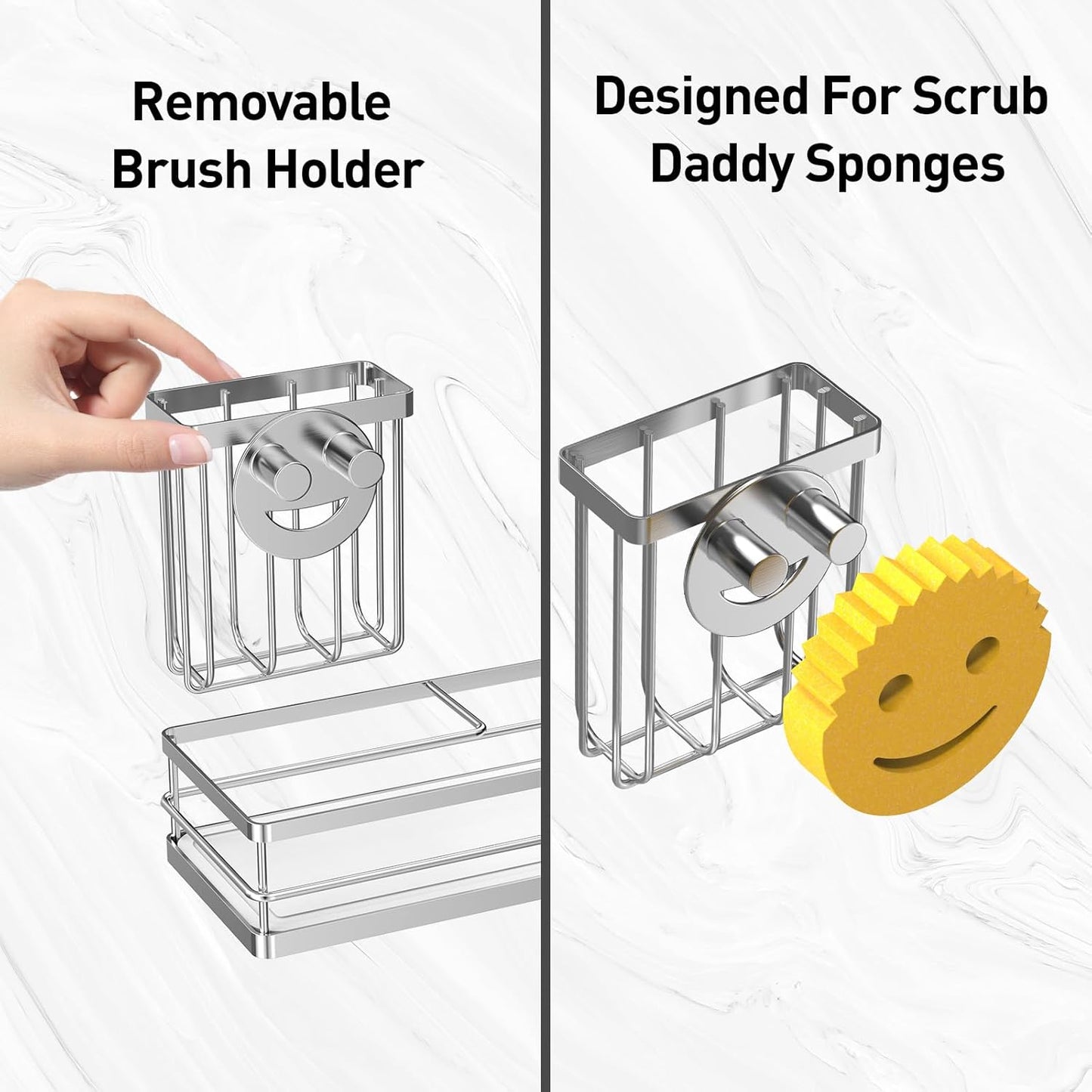 Moforoco Kitchen Dish Soap Dispenser Set, 16OZ Glass Bottle, Hand and Dish Soap Dispenser Set, Instant Dry Tray, Non-Slip Silicone Pad, Brush Holder with Sponge Holder, Kitchen Decor（White Bottle）