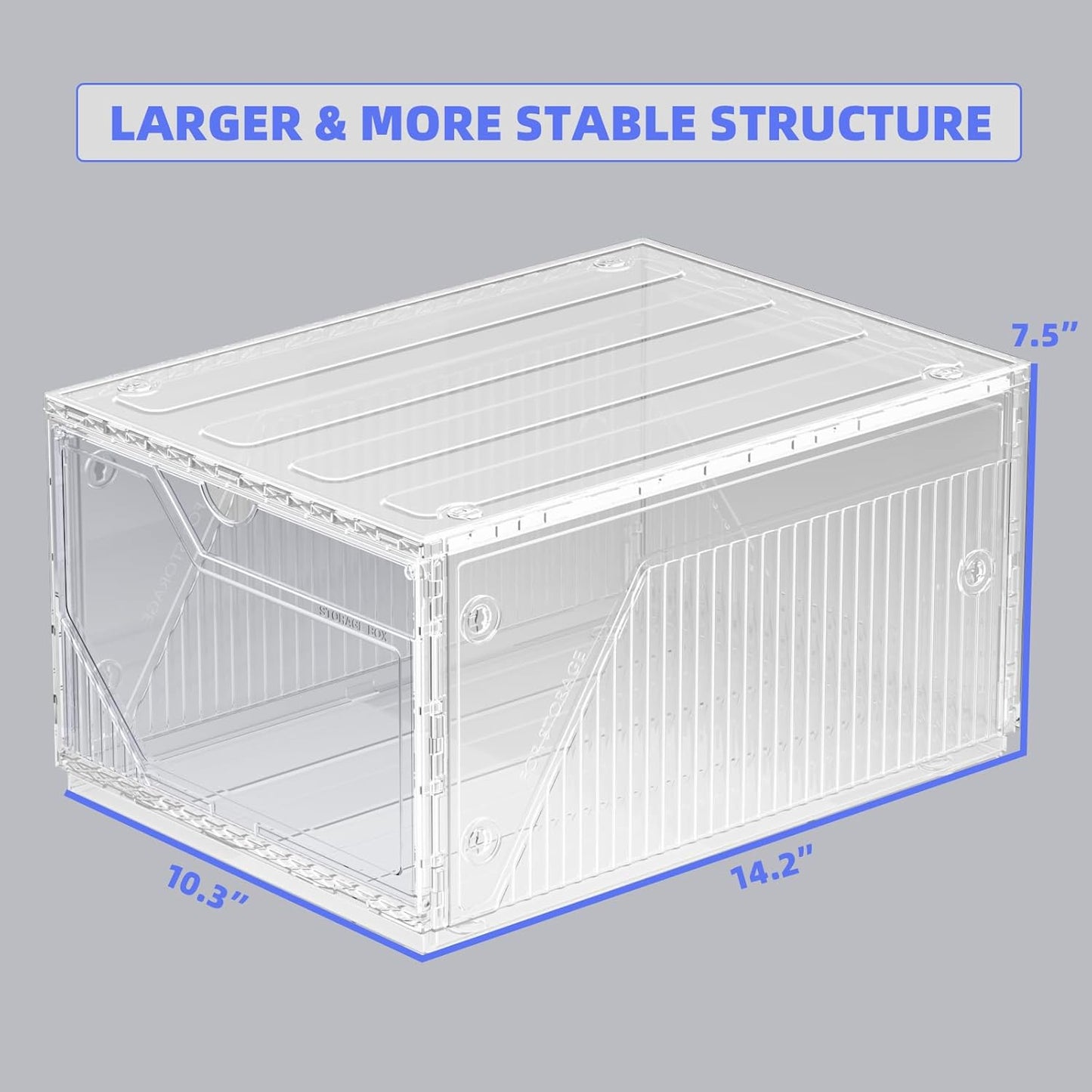6 Pack Upgraded XX-Large Storage Organizer with Magnetic Door, New structure is more stable, Thicken & Sturdy Clear Stackable Interconnectable Shoe Box for Entryway, Closet, Under Bed