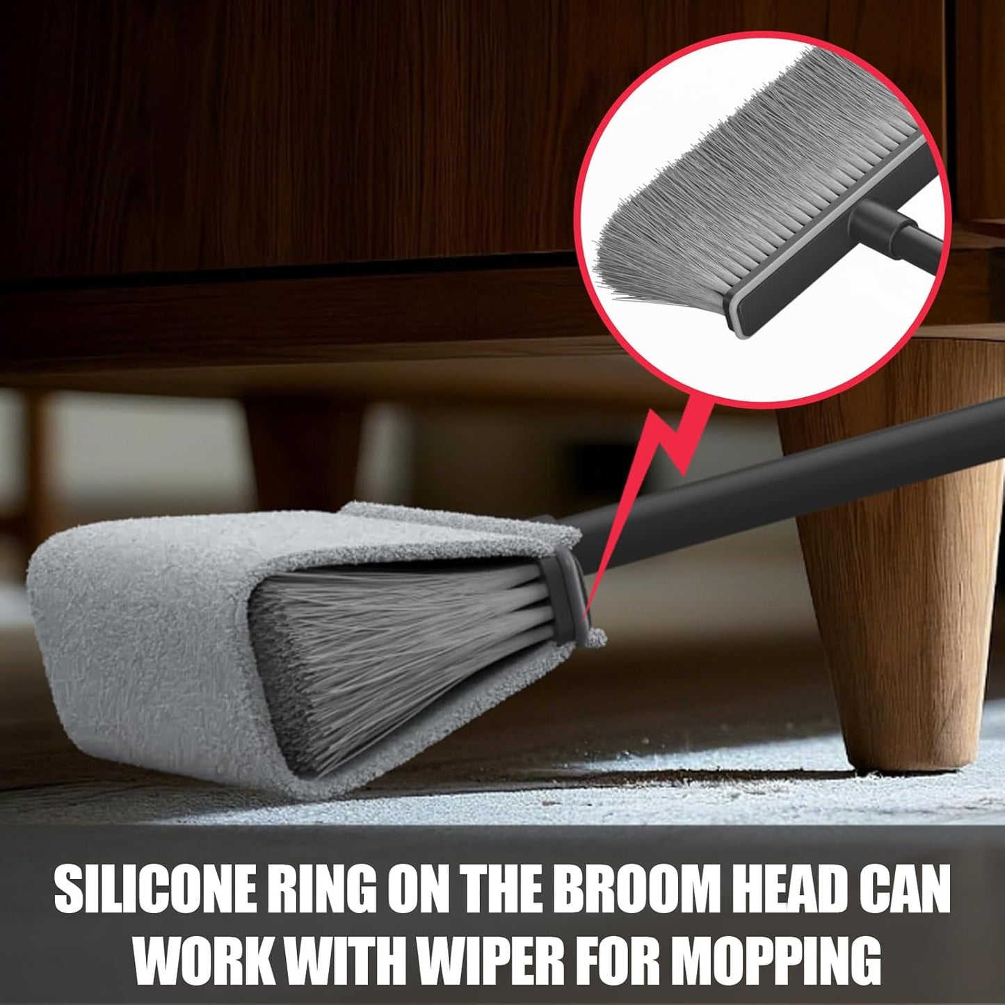 Broom with Dustpan Combo Set, Dust Pans with Long Handle, Brooms with Dustpan, Dust Pan Broom Kit for Home Kitchen & Yard Outside Sweeping(Gray&Red)