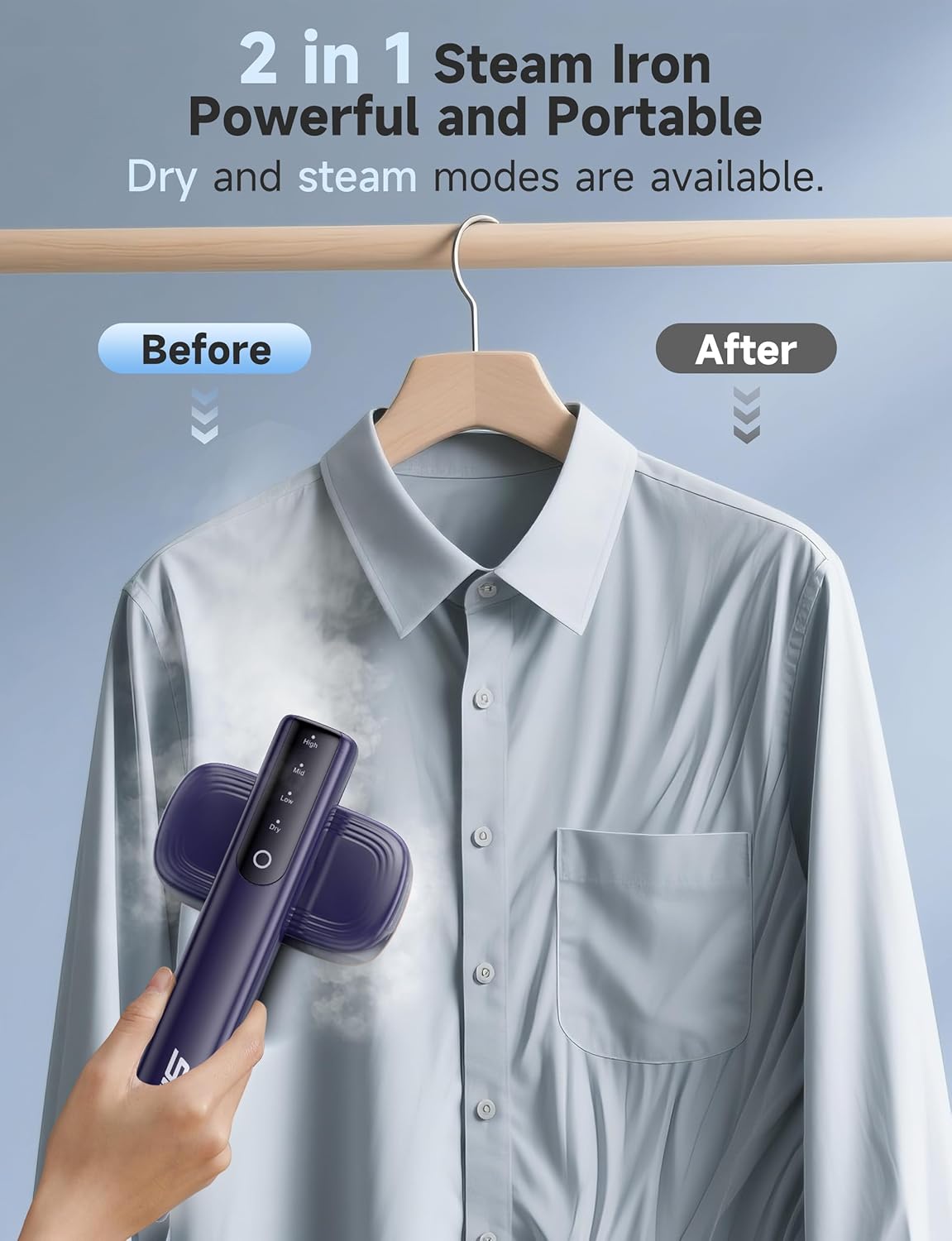 Steamer for Clothes Portable Handheld Garment Steamer,15s Fast Heat-up,100ml Tank,Steamer Ironing Gloves,25 Minutes of Continuous Ironing for Travel and Home(Indigo)