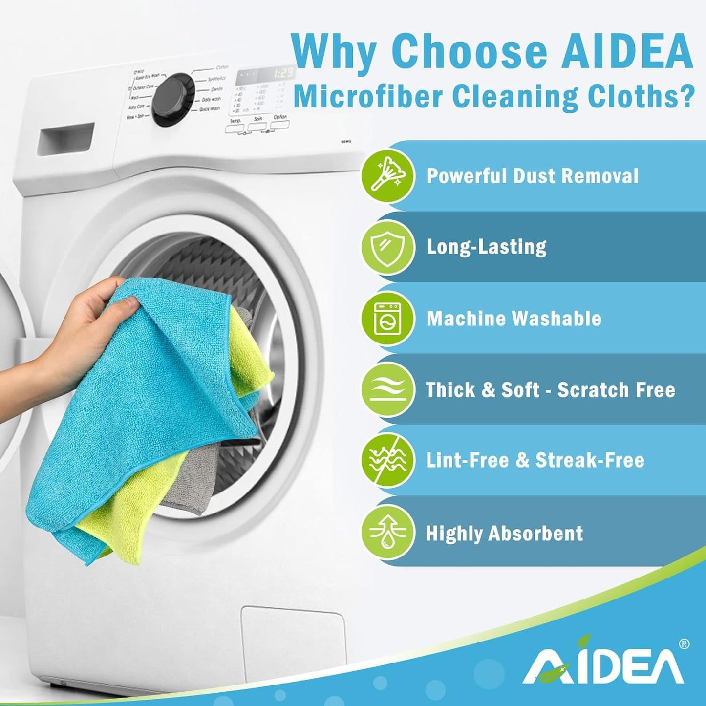 AIDEA Microfiber Cleaning Cloth-100PK, Soft Microfiber Towels for Cars, Absorbent Cleaning Rags, Lint-Free Streak-Free Wash Cloths for House, Kitchen, Window(12in.x12in)