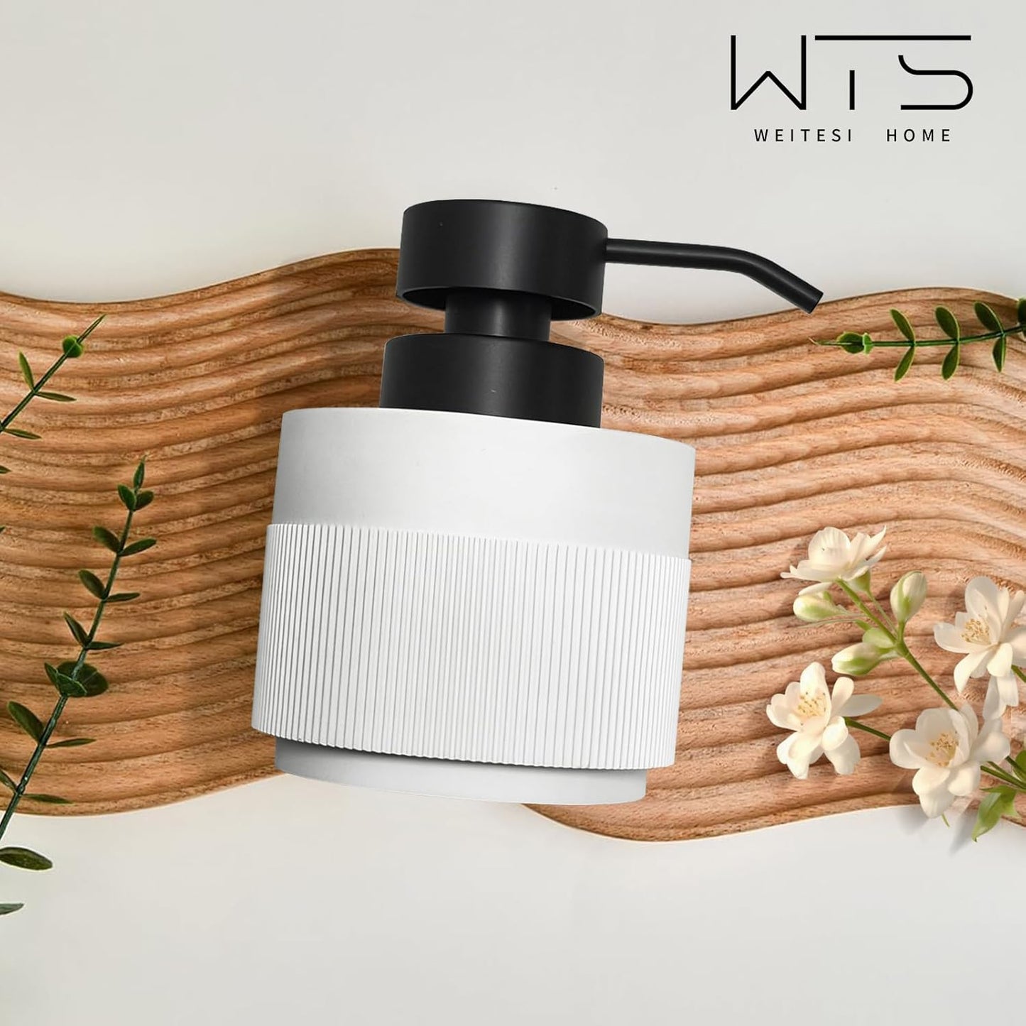 Resin Soap Dispenser for Bathroom, Hand Lotion Liquid Dispenser Easy-to-Press with Reusable Plastic Pump for Shampoo Bathroom Kitchen Countertop Anti-Slip Rust-Proof 12.5 oz White